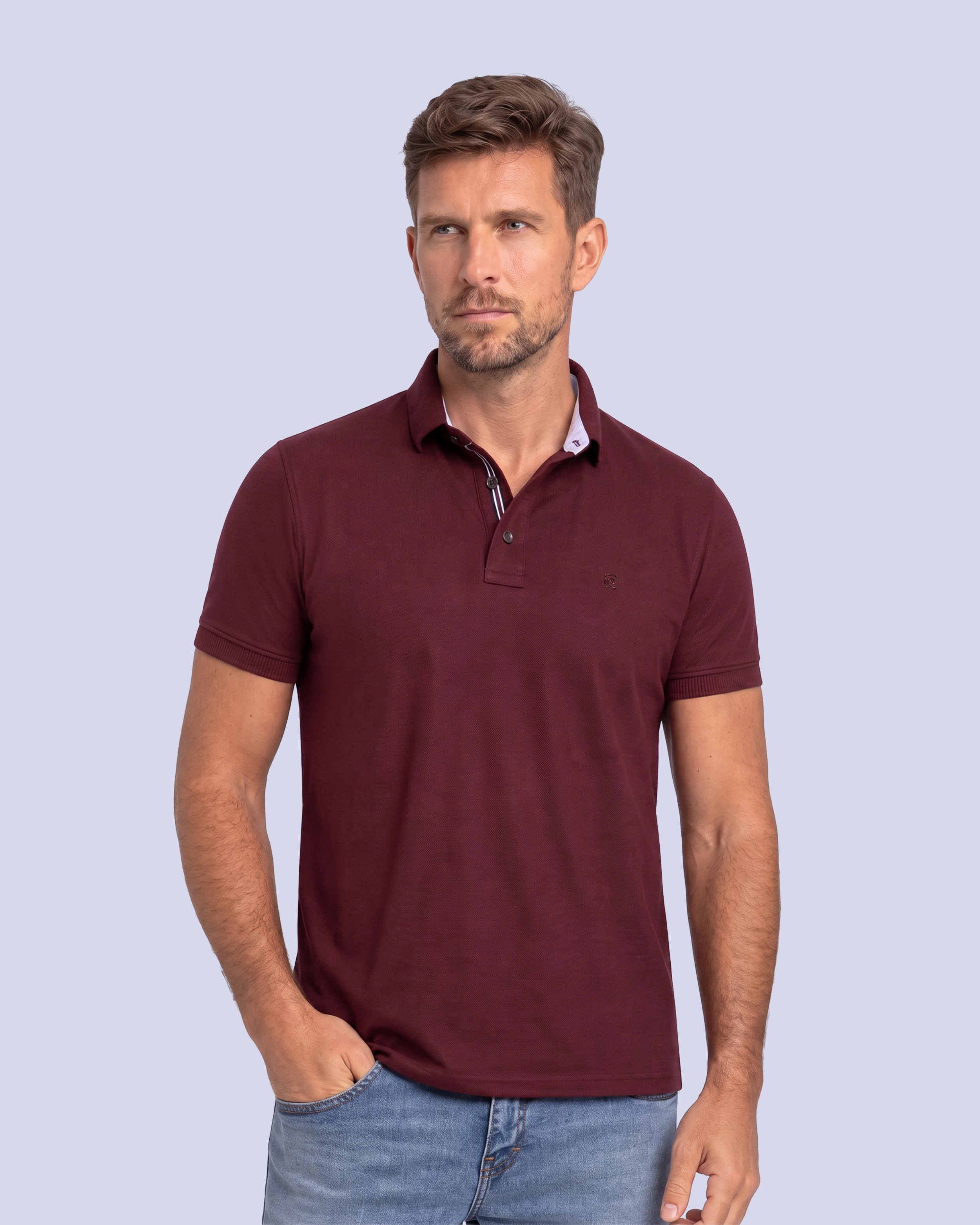 Camisa sport lisa slim fit manga corta cooling tech vino