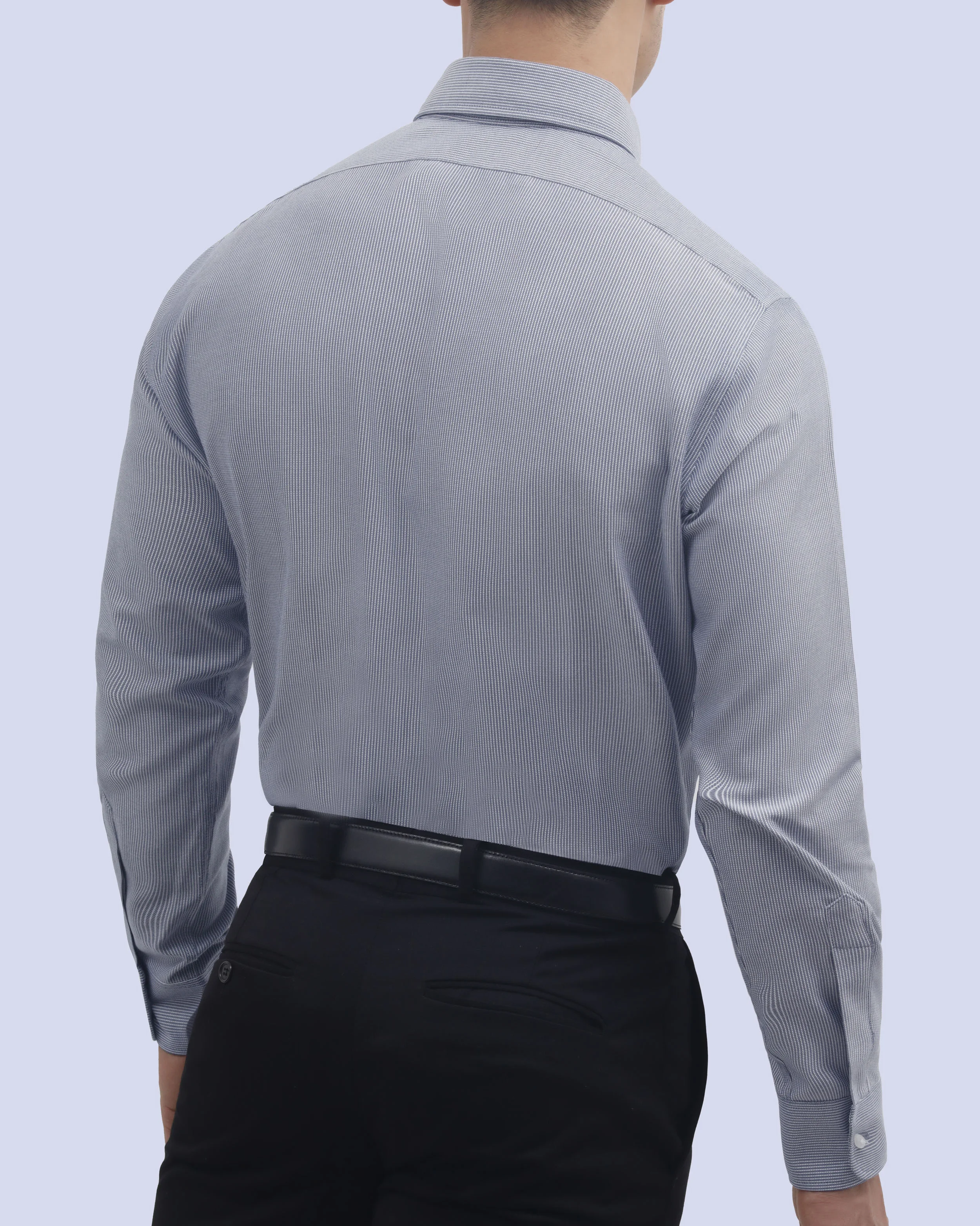 Camisa vestir rayada slim fit manga larga gris