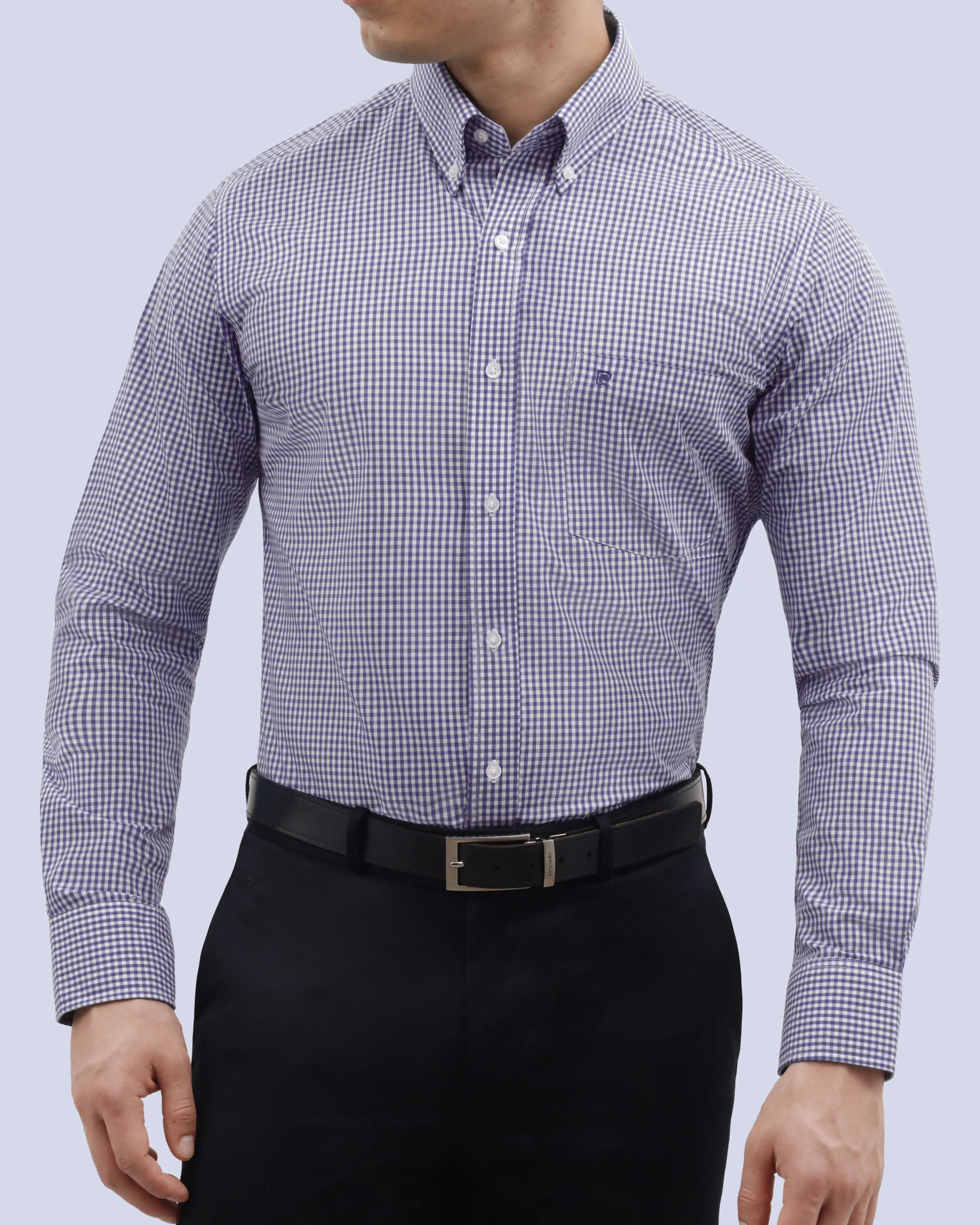 Camisa vestir cuadro slim fit manga larga azul