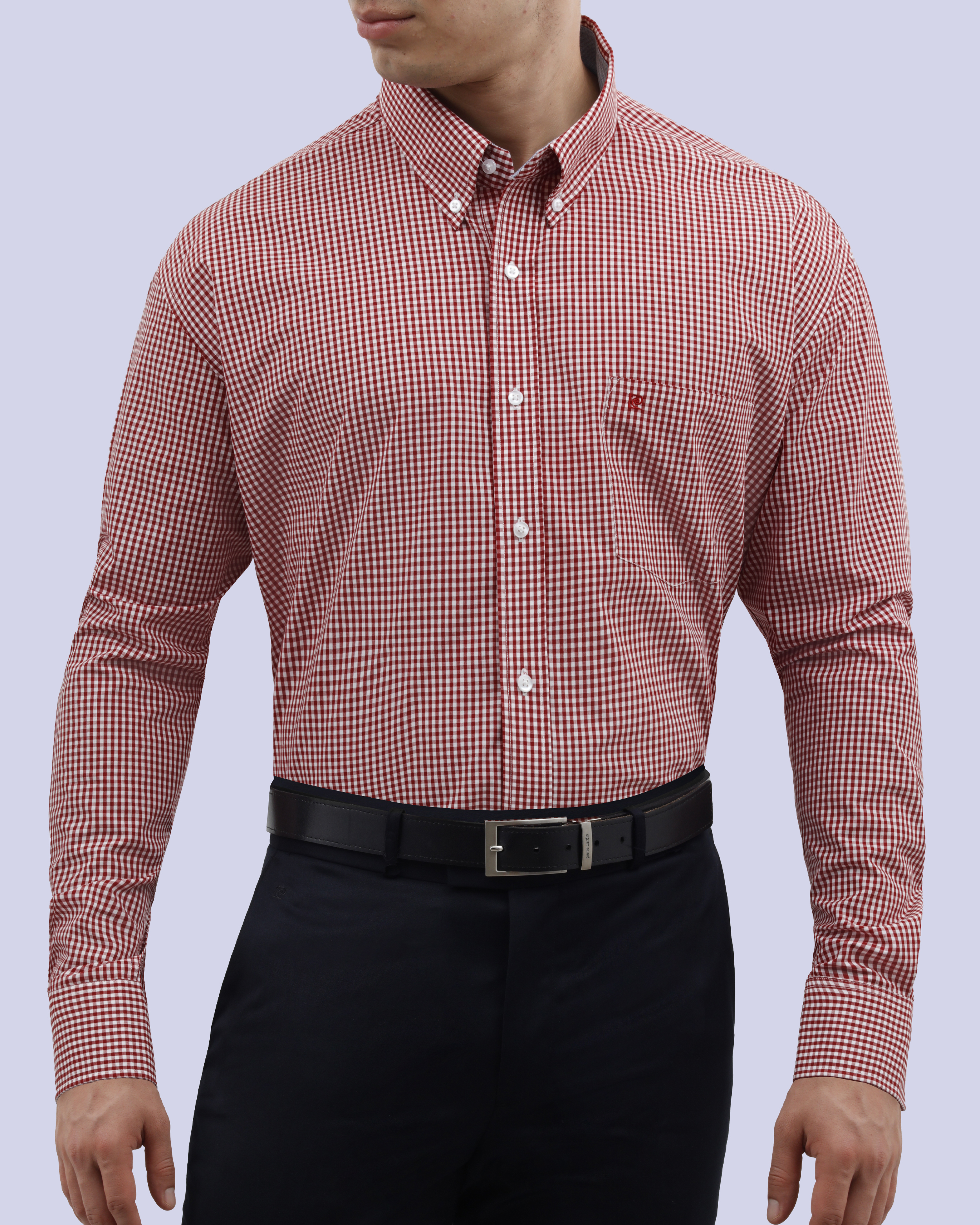Camisa vestir cuadro slim fit manga larga roja