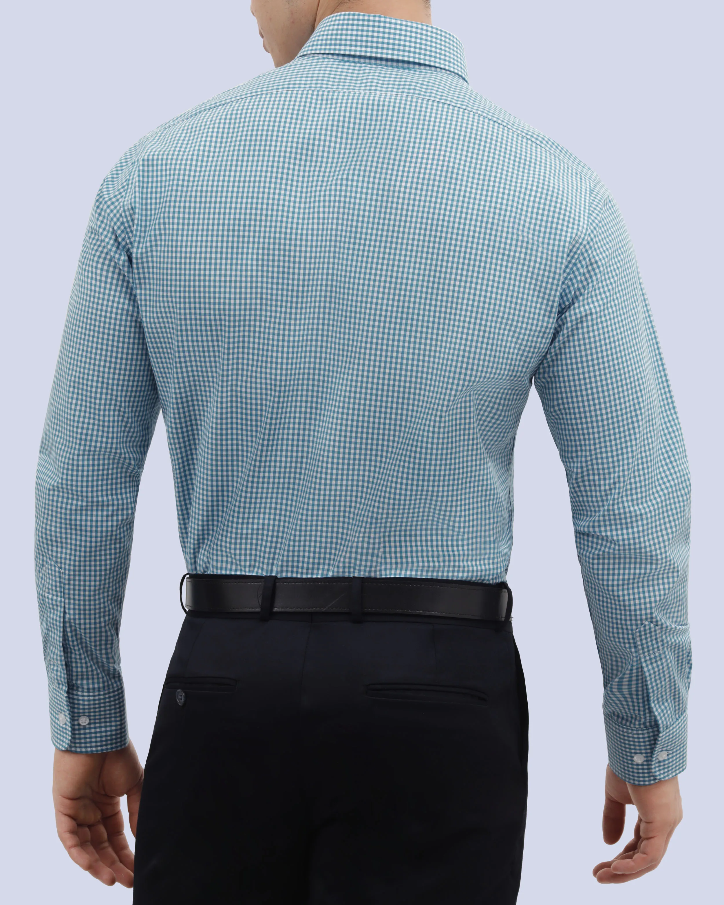 Camisa vestir cuadro slim fit manga larga turquesa