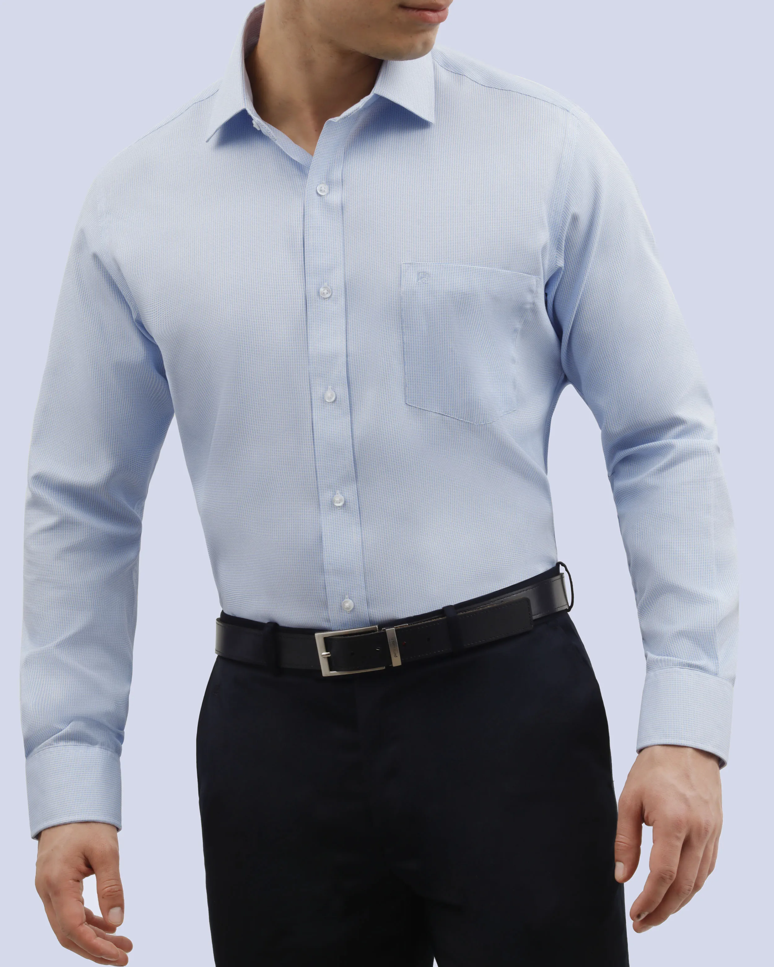Camisa de vestir textura manga larga slim fit celeste