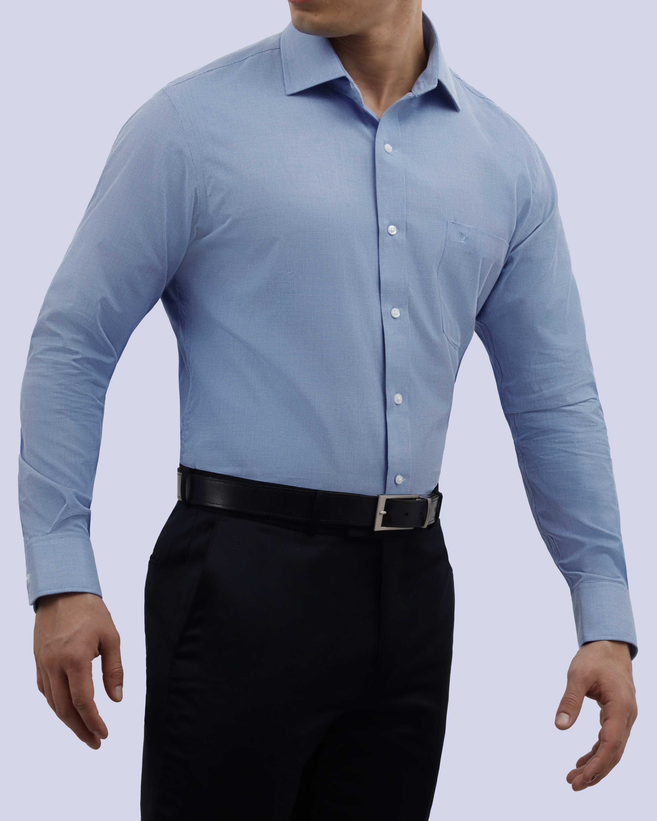 Camisa de vestir textura manga larga slim fit azul