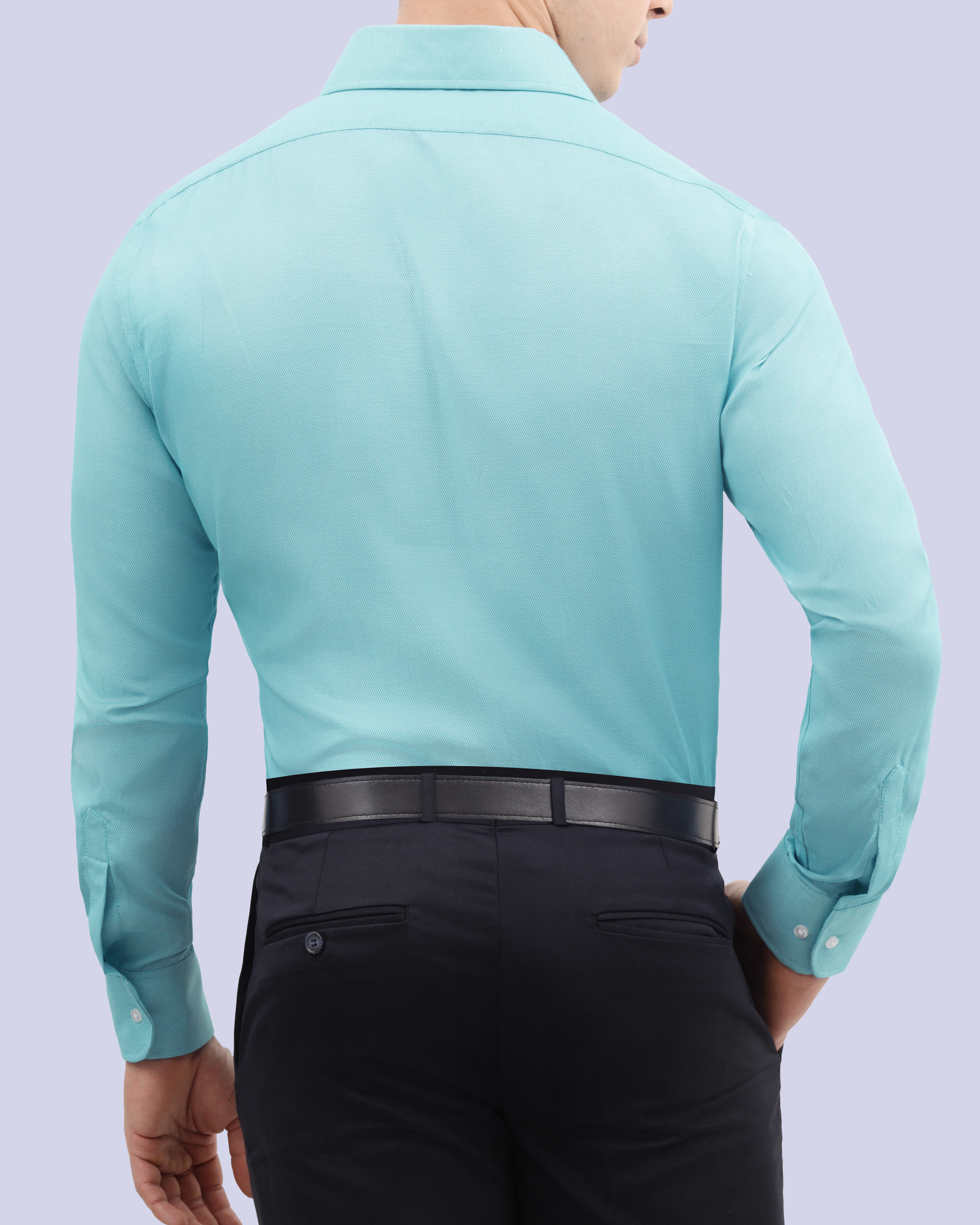Camisa de vestir textura manga larga slim fit turquesa