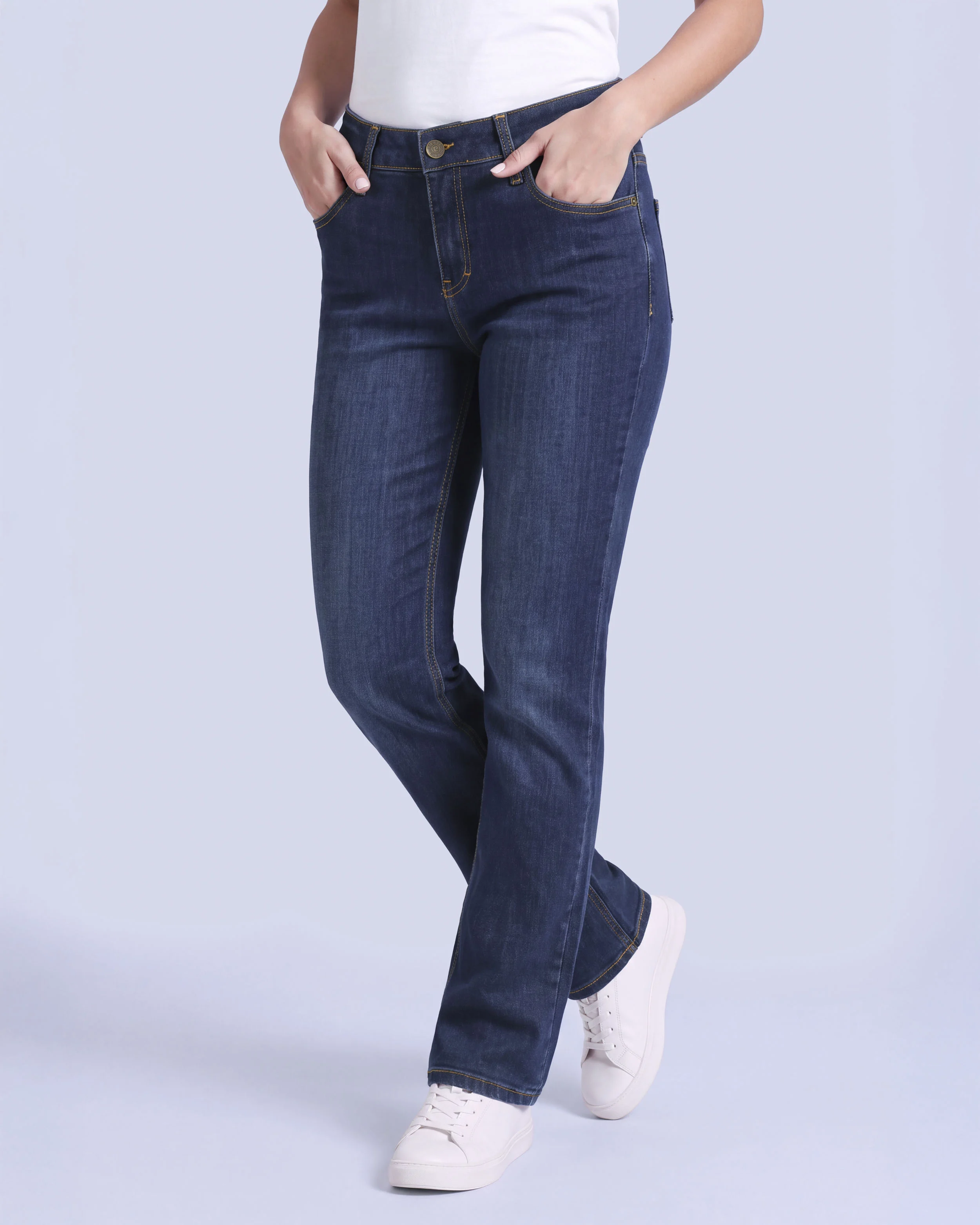 Jeans tiro alto con un botón estilo recto 421 azul