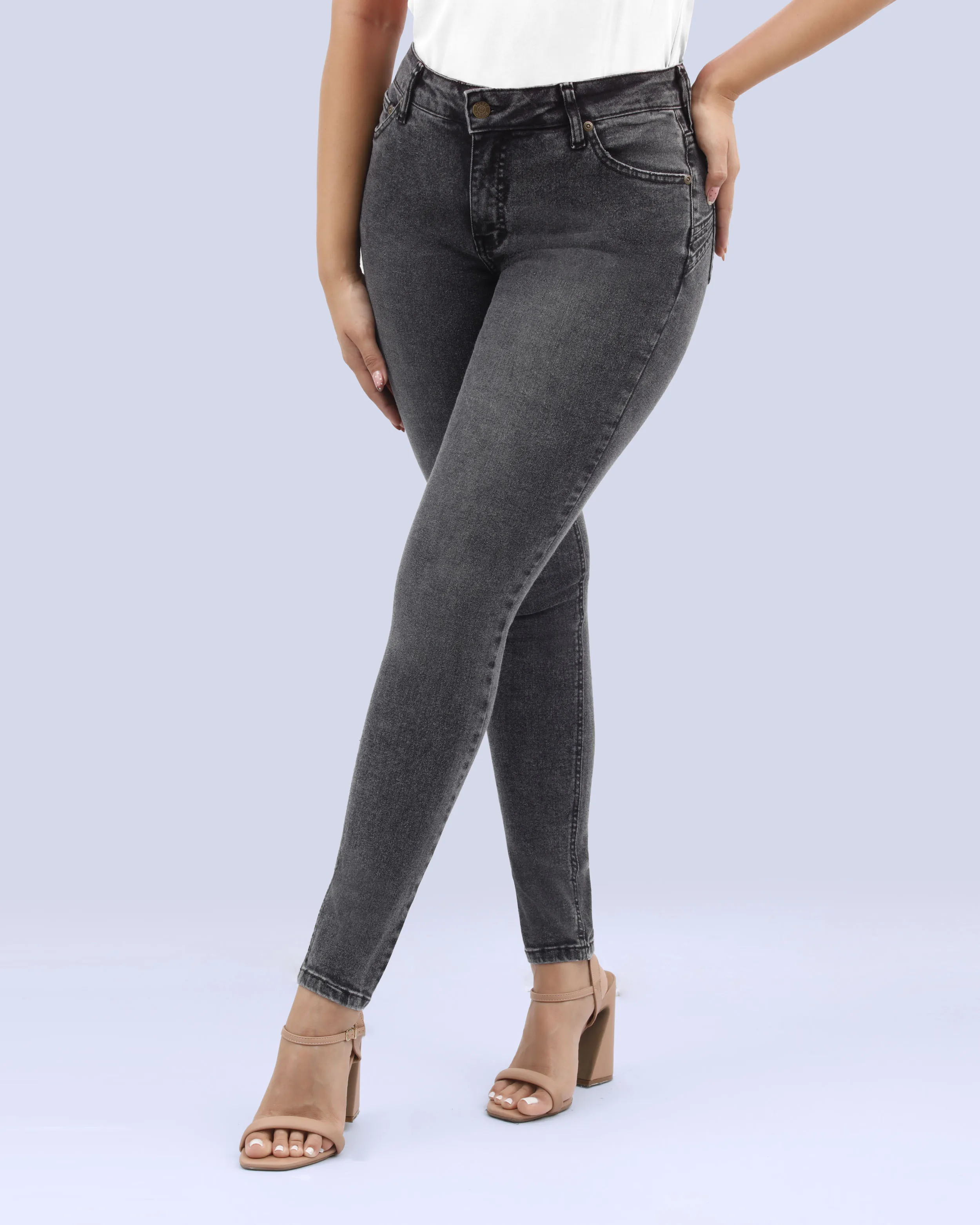 Jeans levanta pompa tiro alto con un botón estilo recto 461 negro