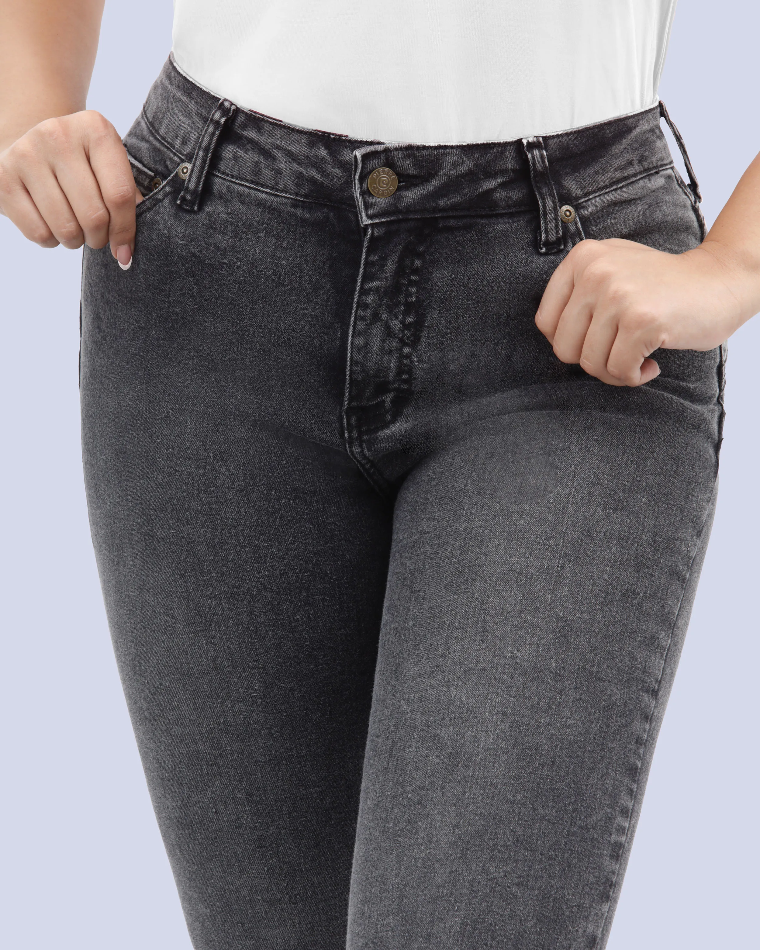 Jeans levanta pompa tiro alto con un botón estilo recto 461 negro