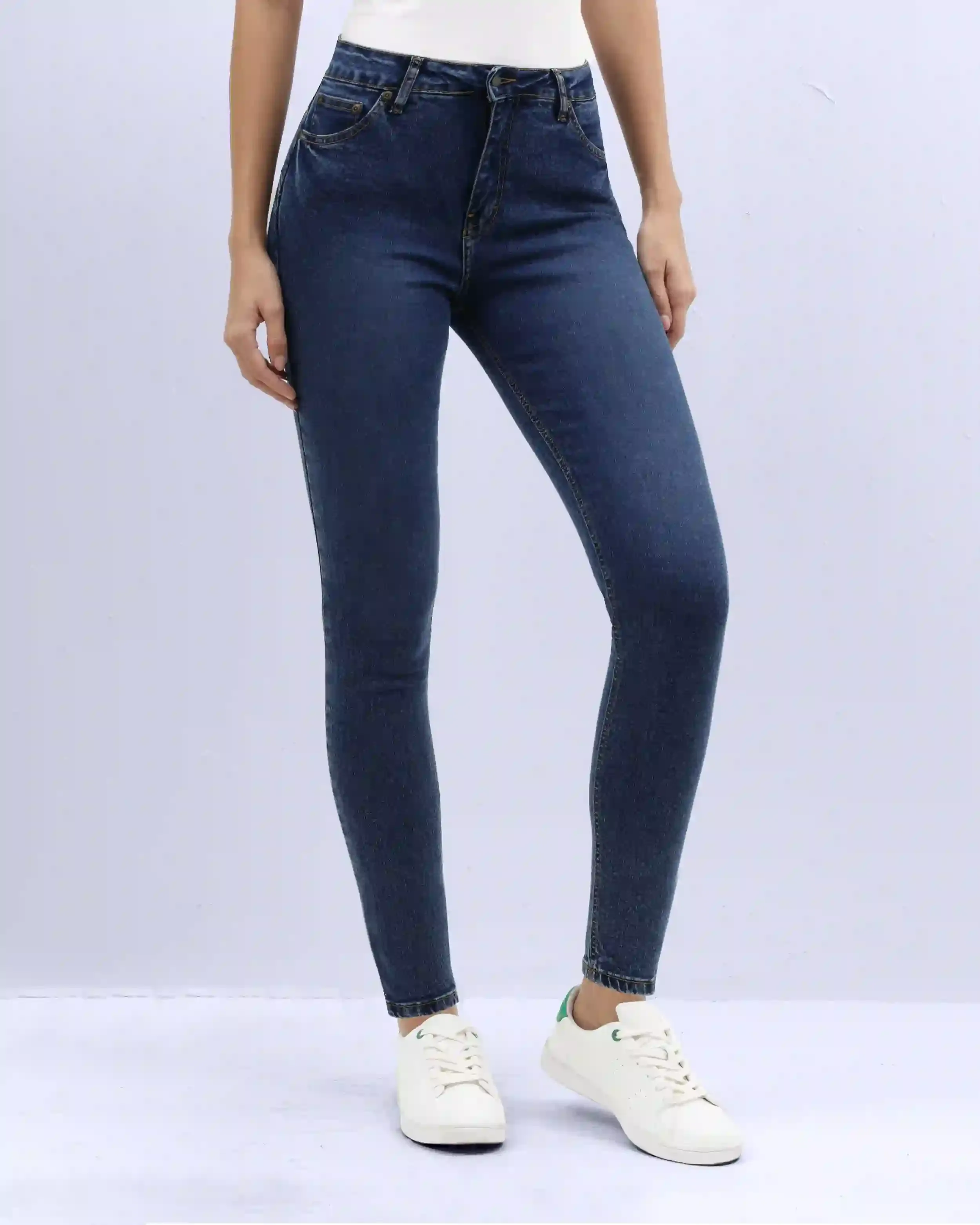 Jeans levanta pompa tiro alto con un botón estilo recto 461 azul grisáceo