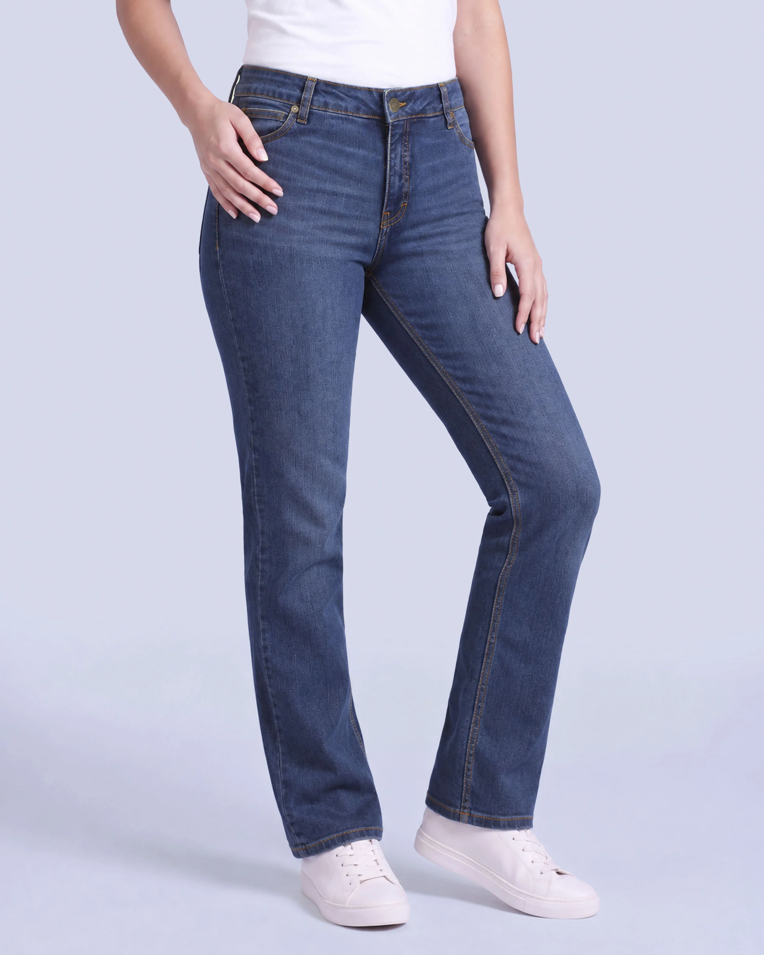 Jeans levanta pompa tiro alto con un botón estilo recto 461 azul claro