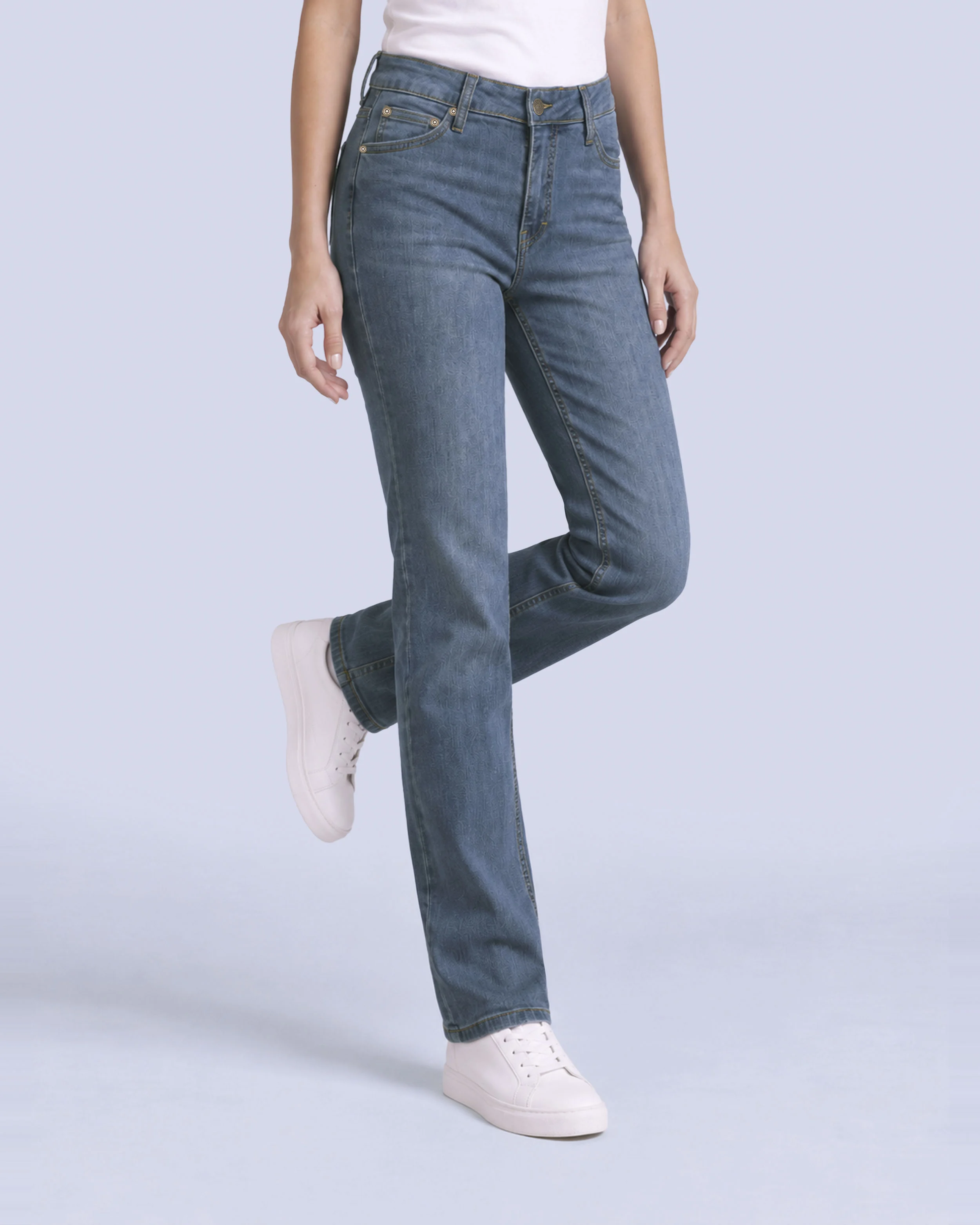 Jeans levanta pompa tiro alto con un botón estilo recto 461 azul claro