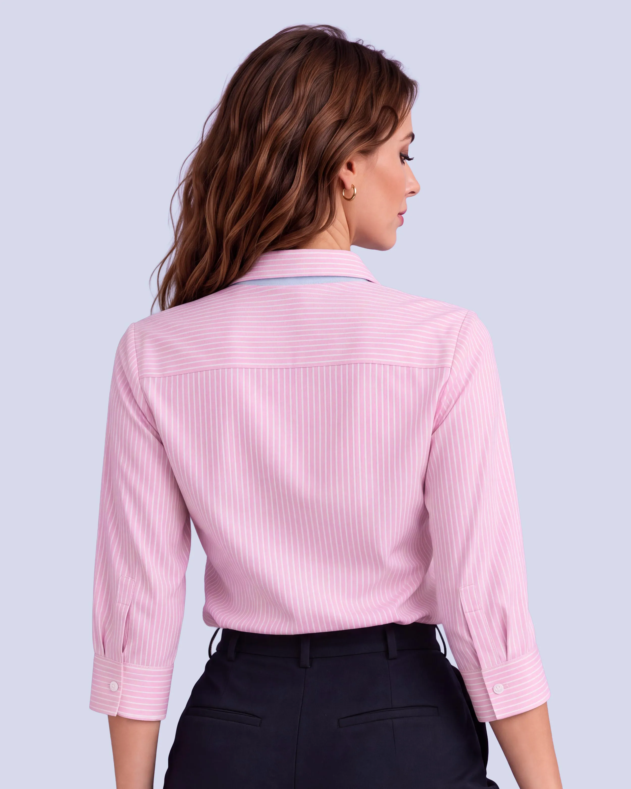 Total comfort blusa de vestir rayada rosada