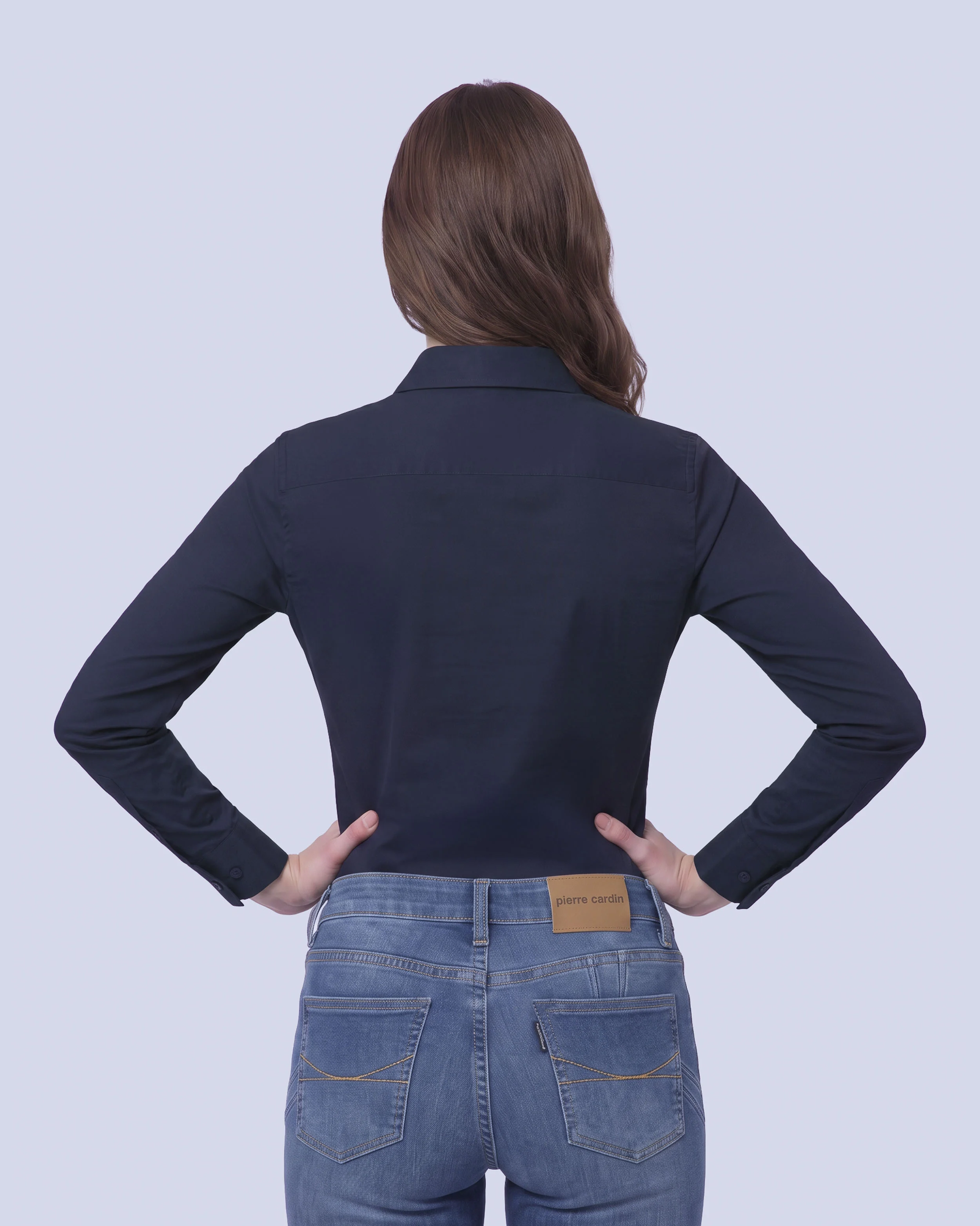 Blusa de vestir slim fit azul piqué premium bambú stretch