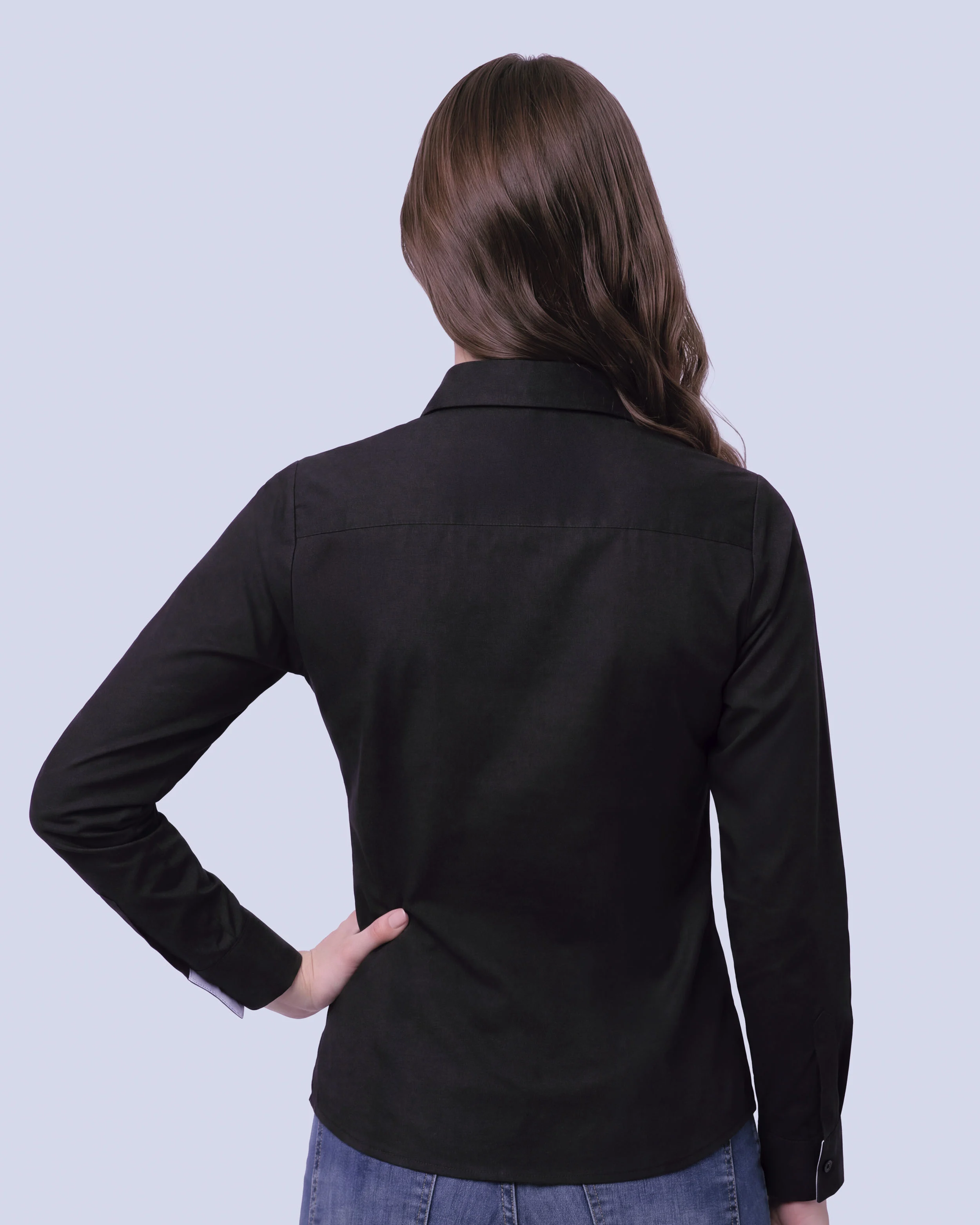 Blusa de vestir slim fit negra piqué premium bambú stretch