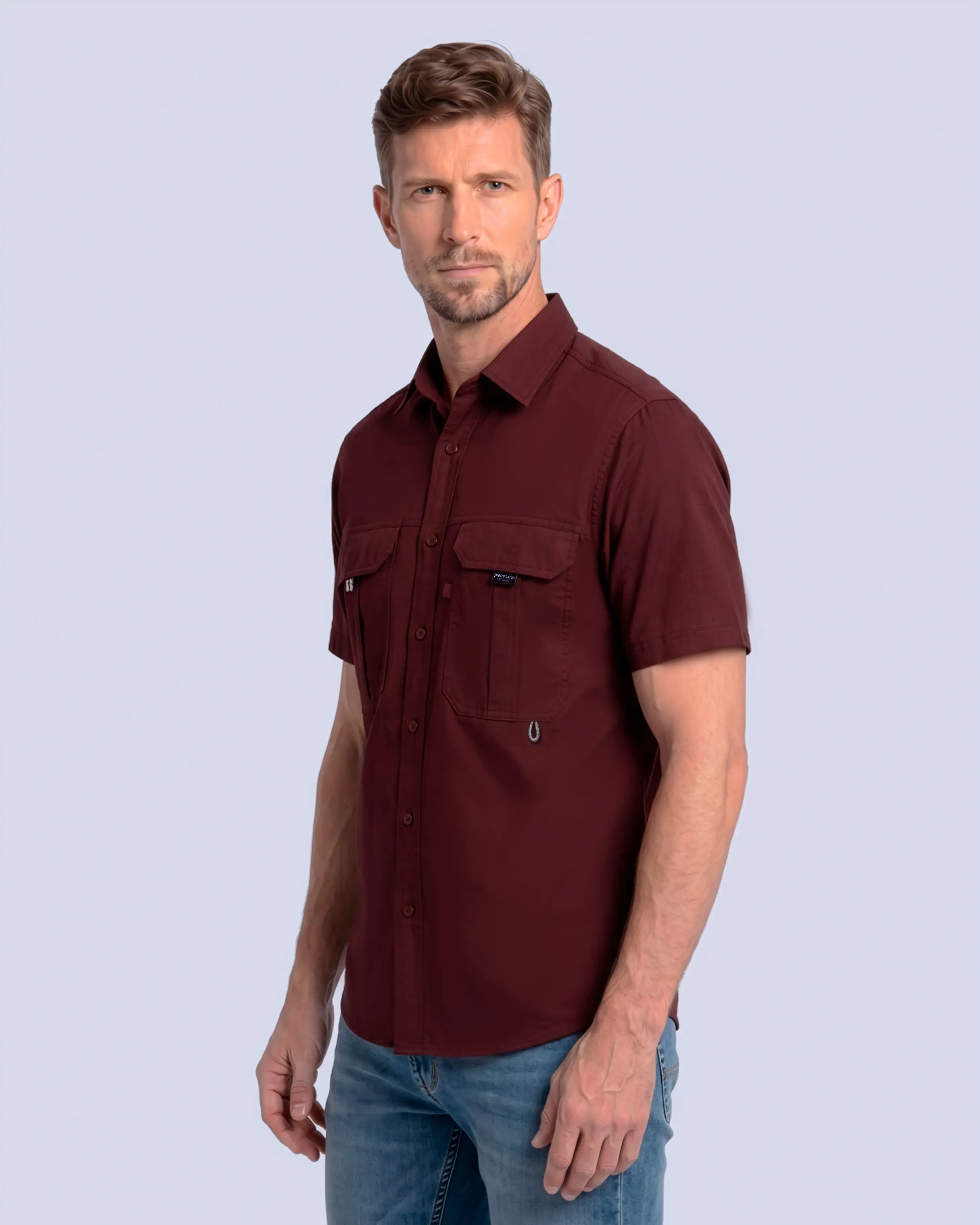 Camisa casual performance manga corta vino