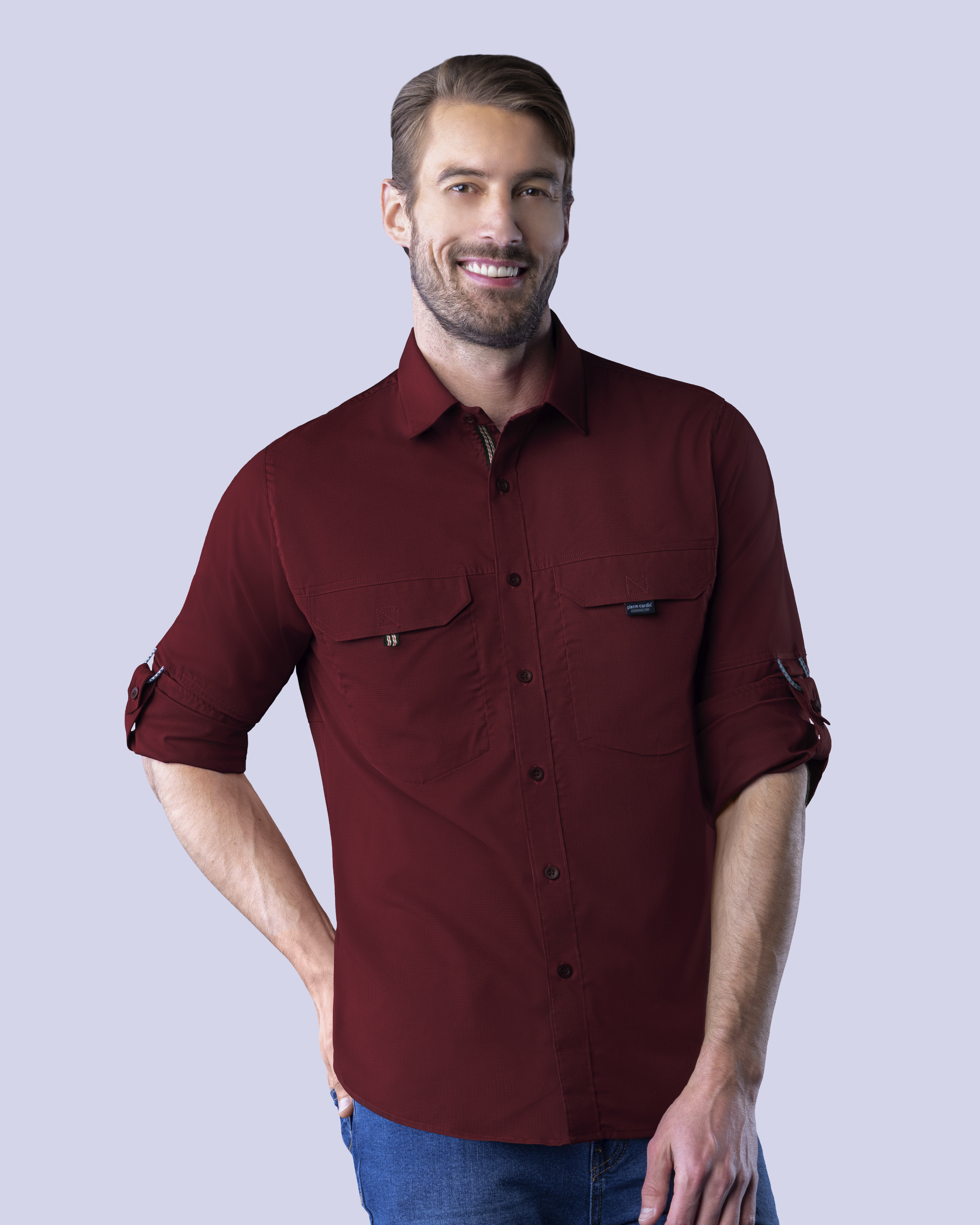 Camisa casual performance manga larga vino