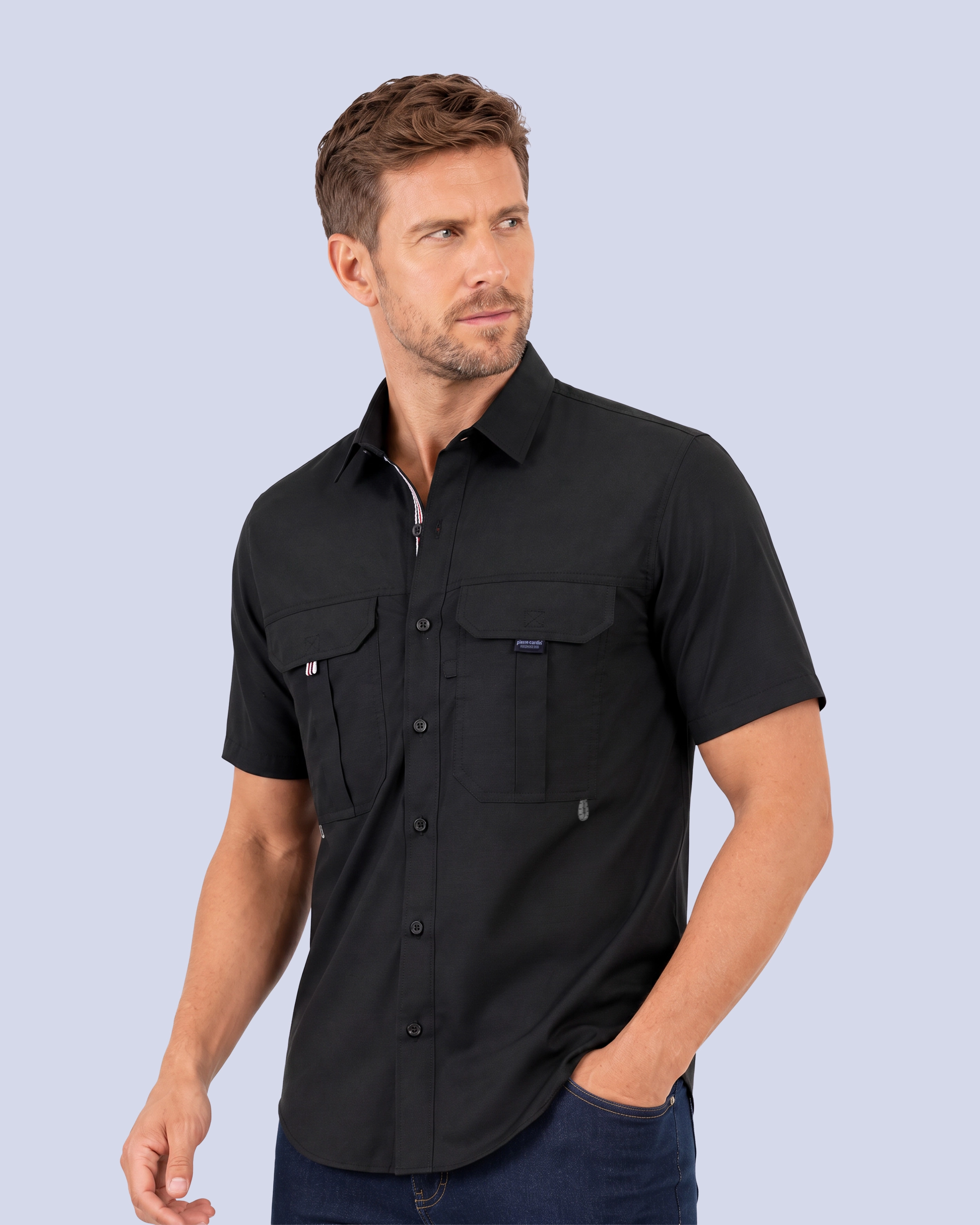 Camisa casual performance manga corta negra