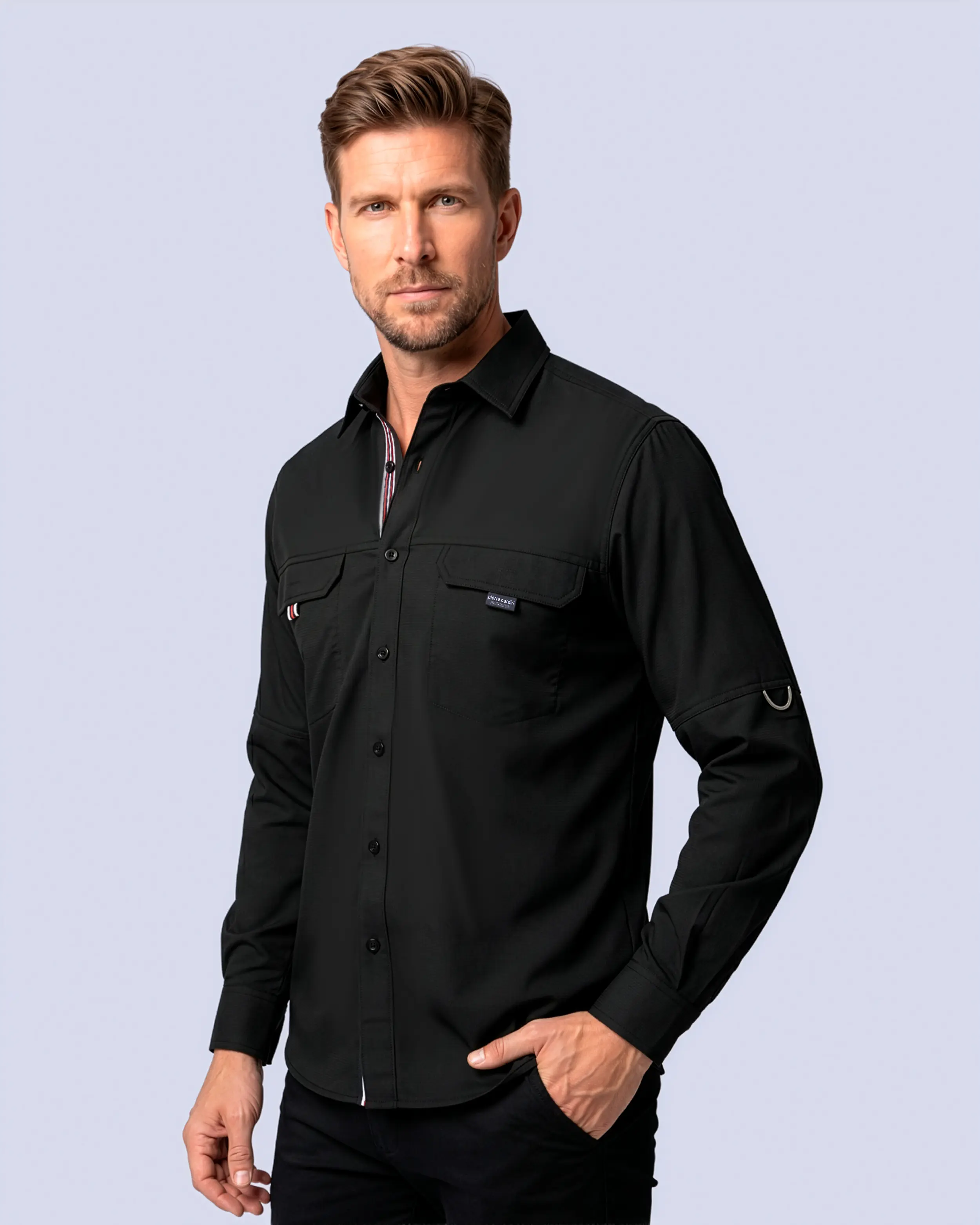 Camisa casual performance manga larga negra