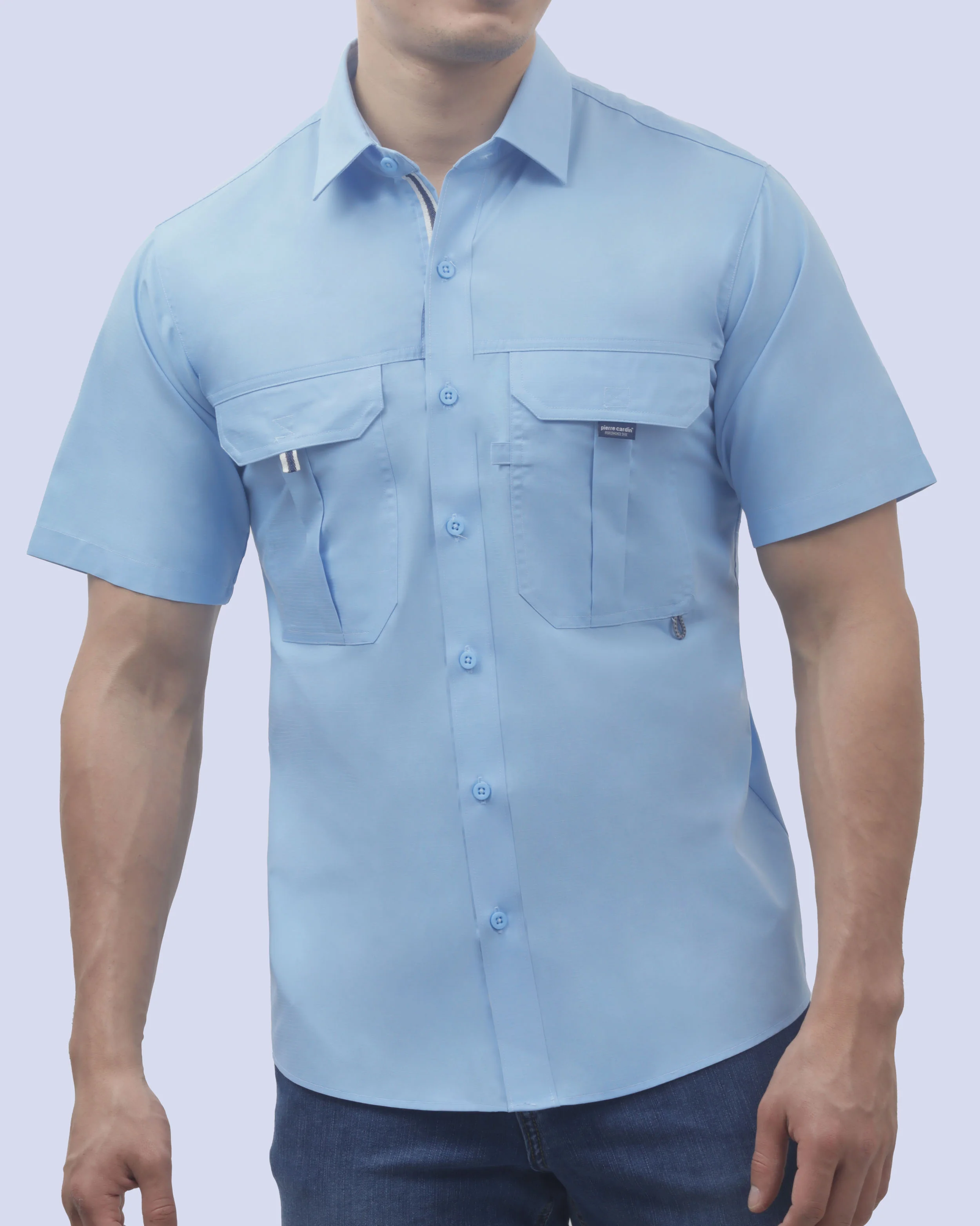 Camisa casual manga corta performance celeste
