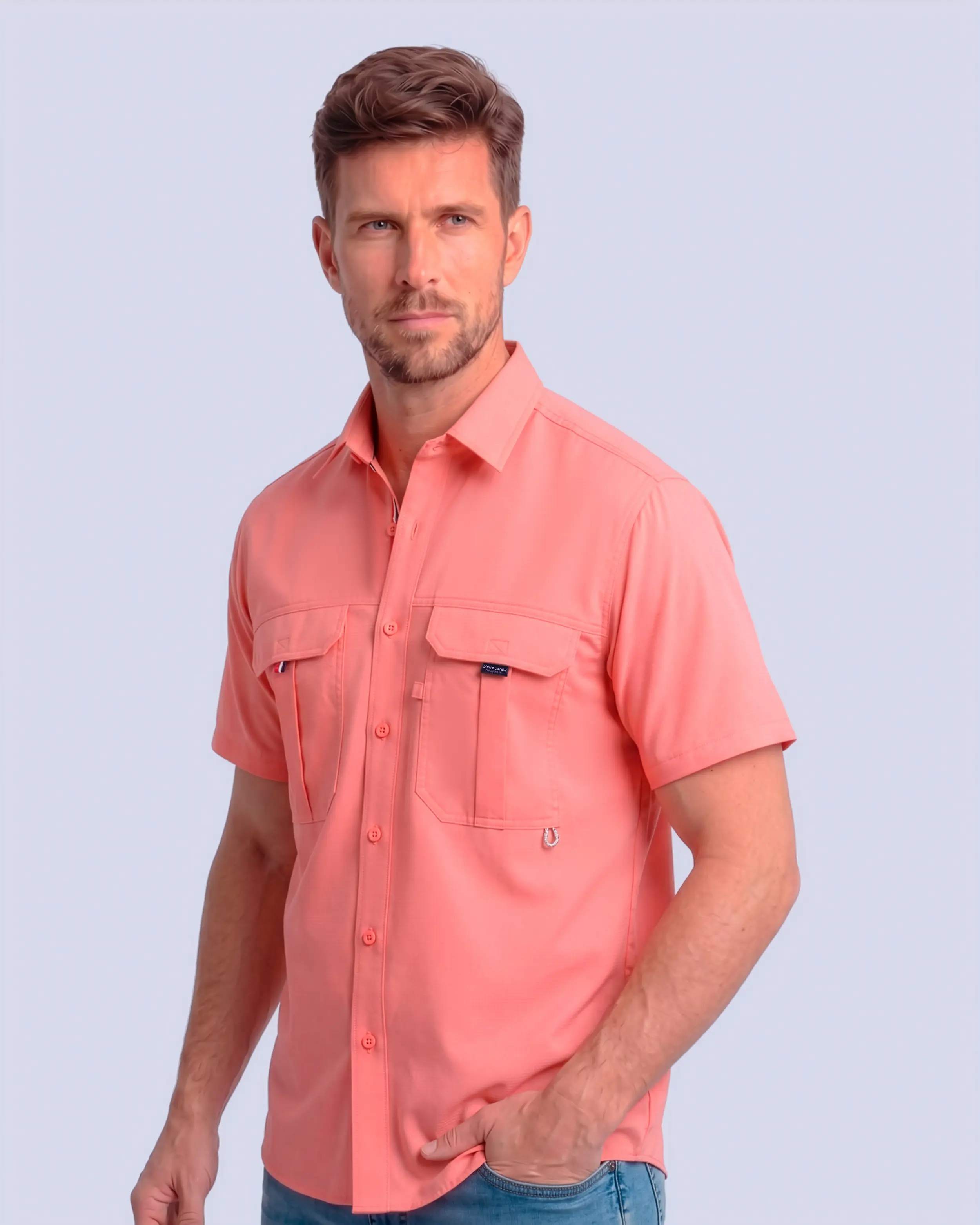 Camisa casual performance manga corta coral