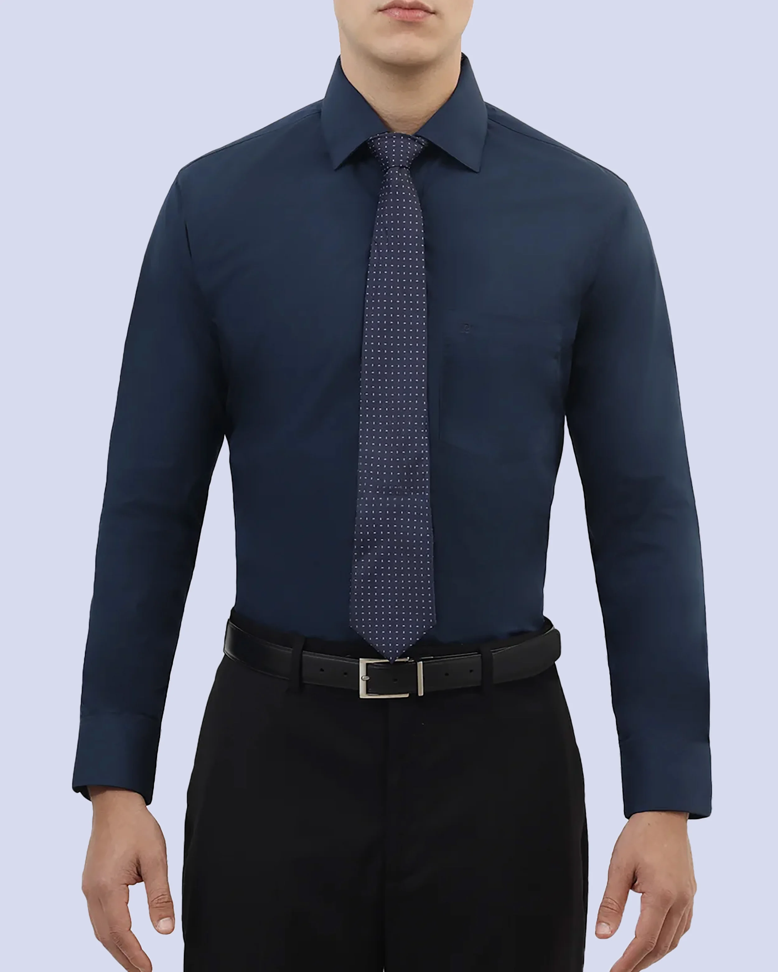 Camisa de vestir stretch azul navy manga larga slim fit