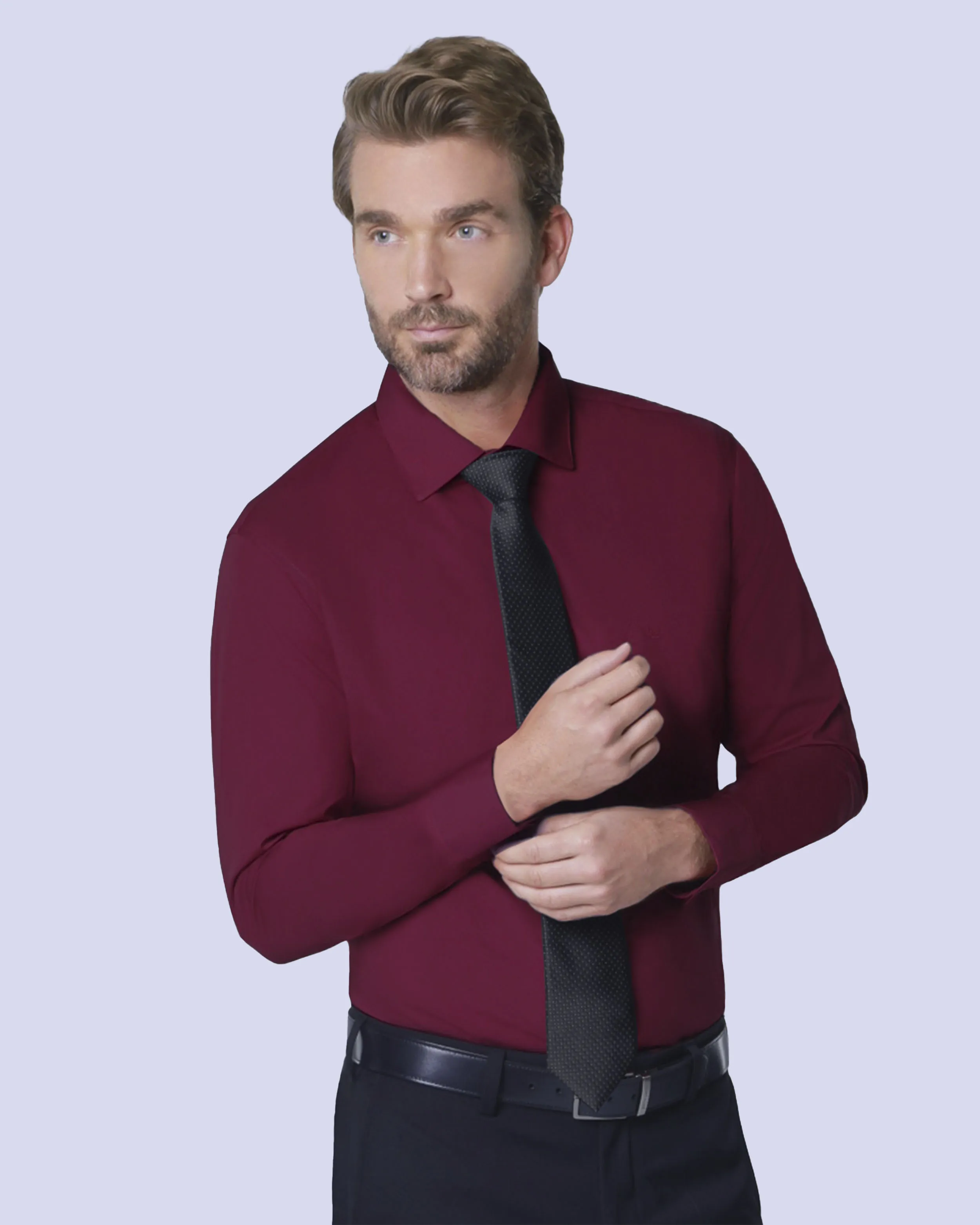 Camisa de vestir stretch vino manga larga slim fit