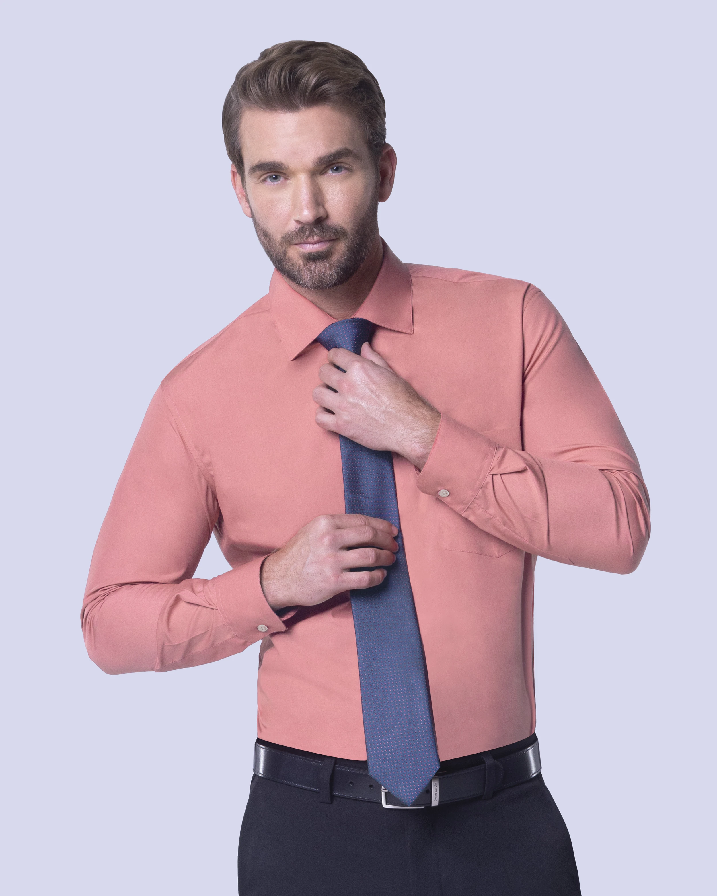 Camisa de vestir stretch rosa antigua manga larga slim fit