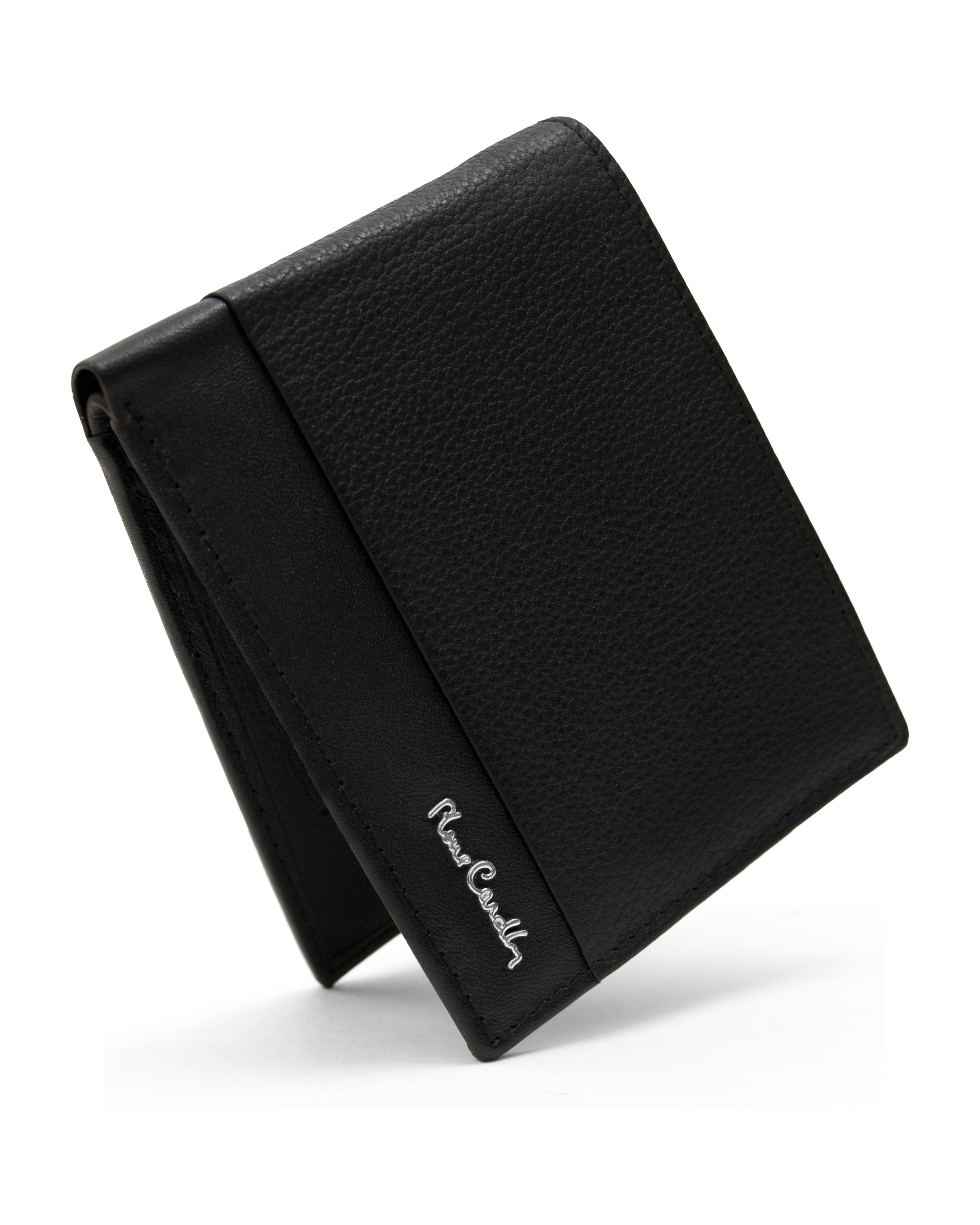 Billetera de cuero negro con detalles