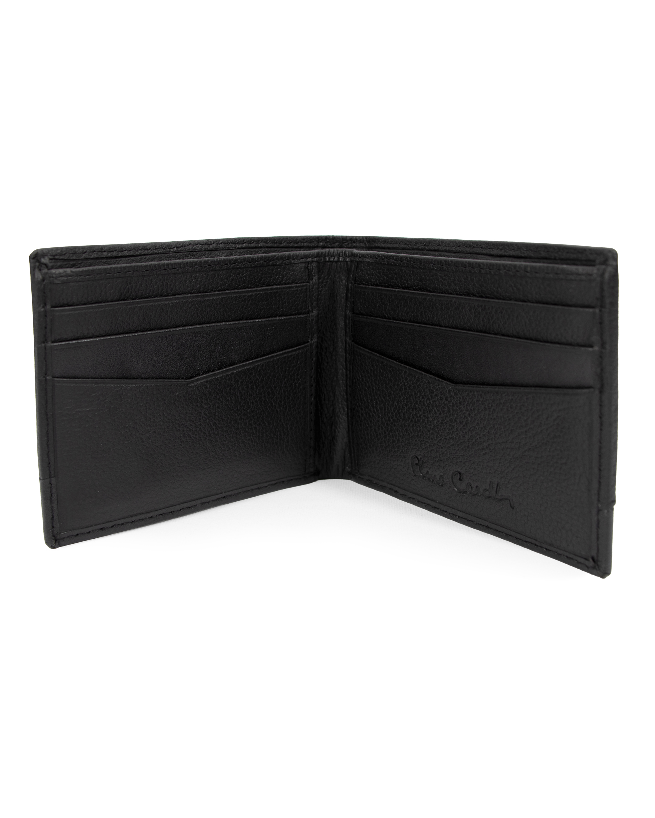 Billetera de cuero negro con detalles