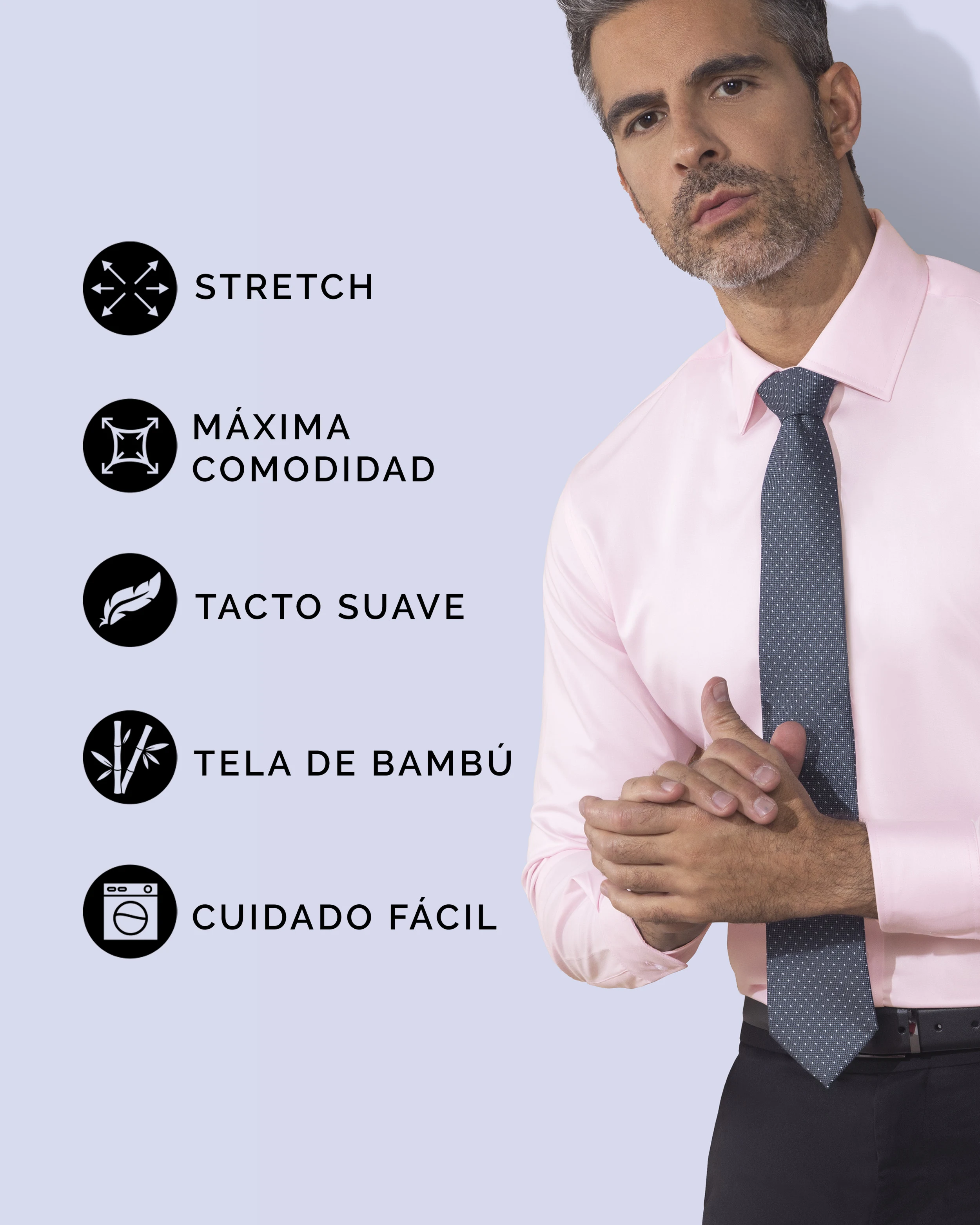 Camisa de vestir slim fit rosada total comfort premium bambú stretch
