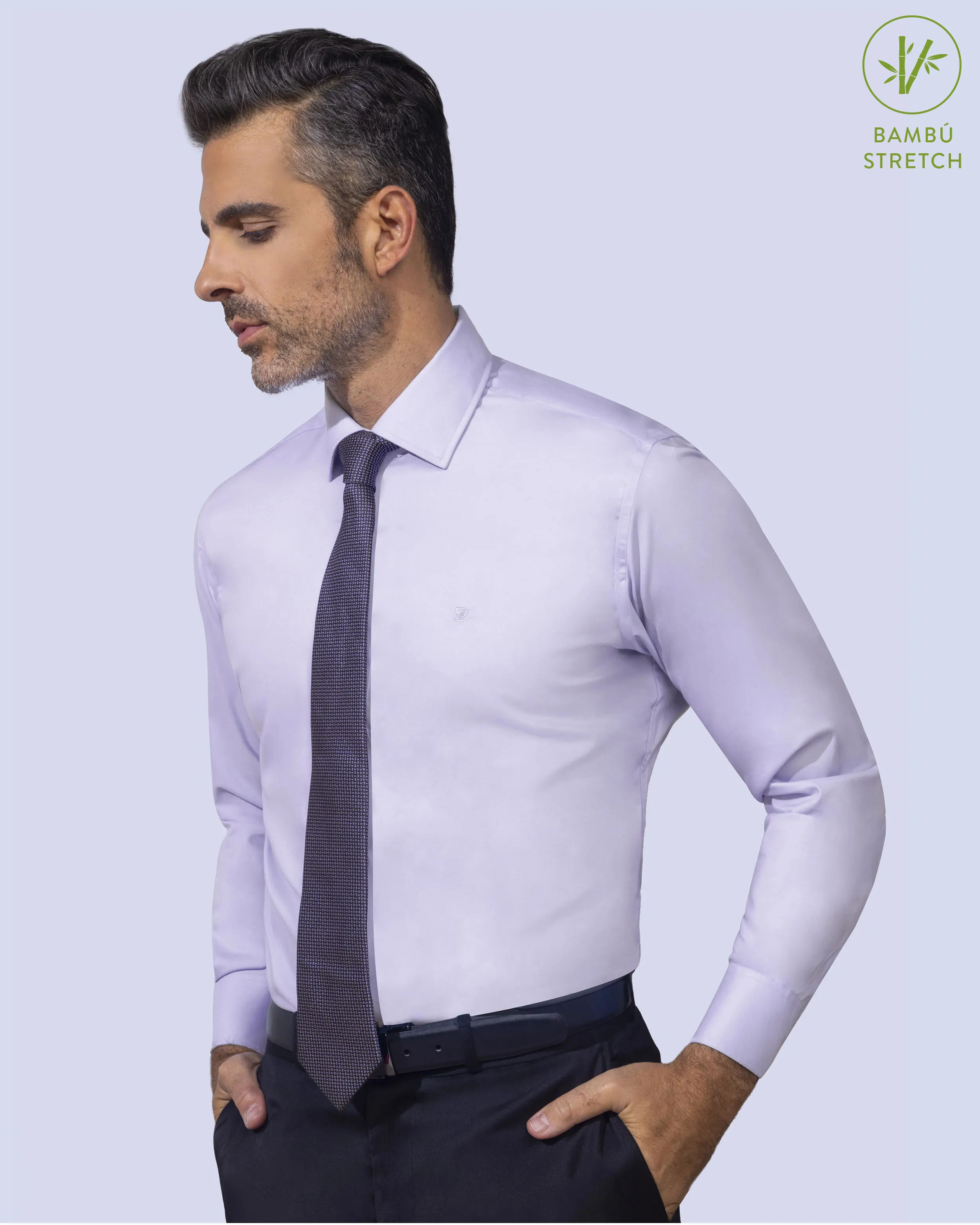 Camisa de vestir slim fit lila total comfort bambú stretch