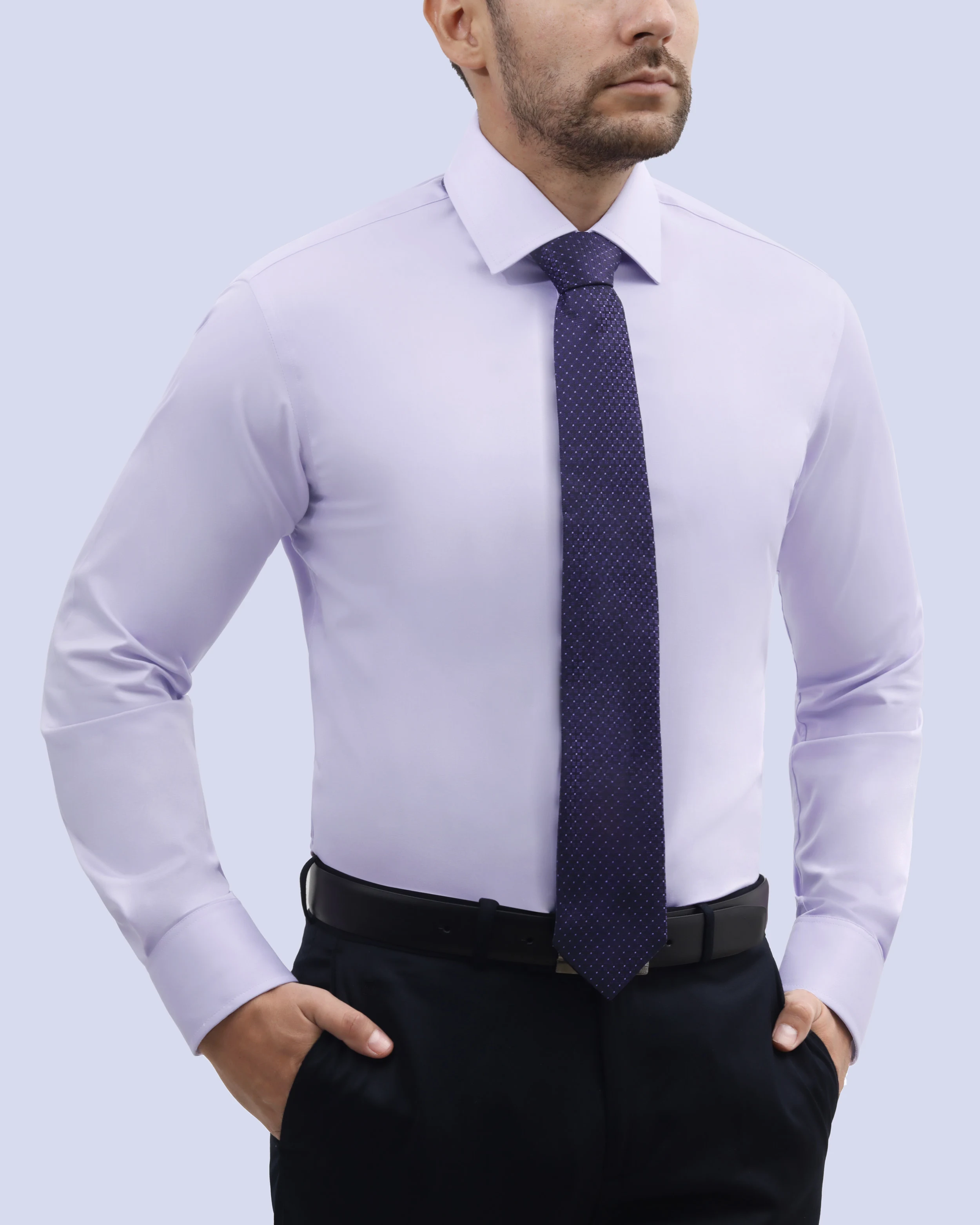 Camisa de vestir slim fit lila total comfort premium bambú stretch