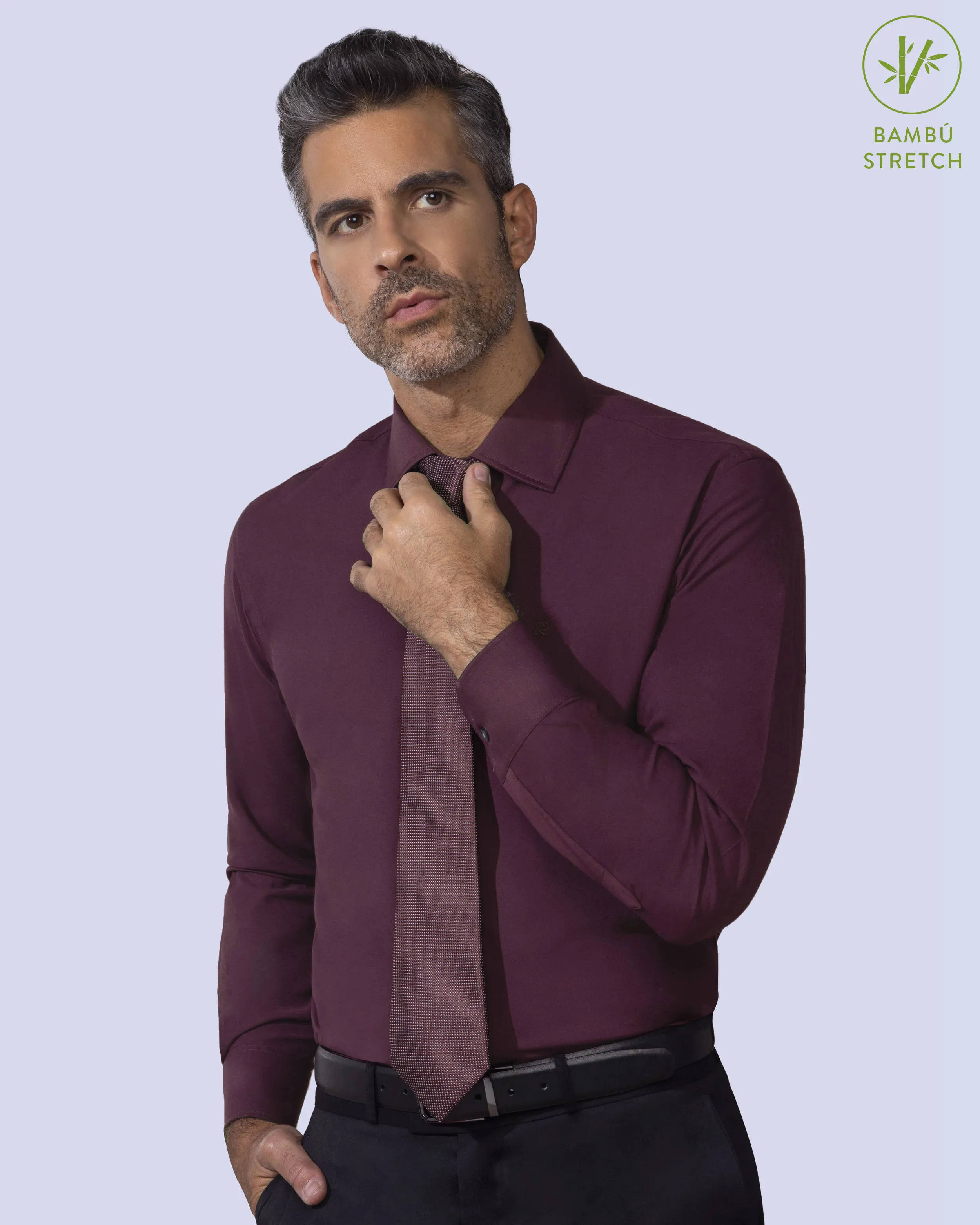 Camisa de vestir slim fit vino total comfort bambú stretch