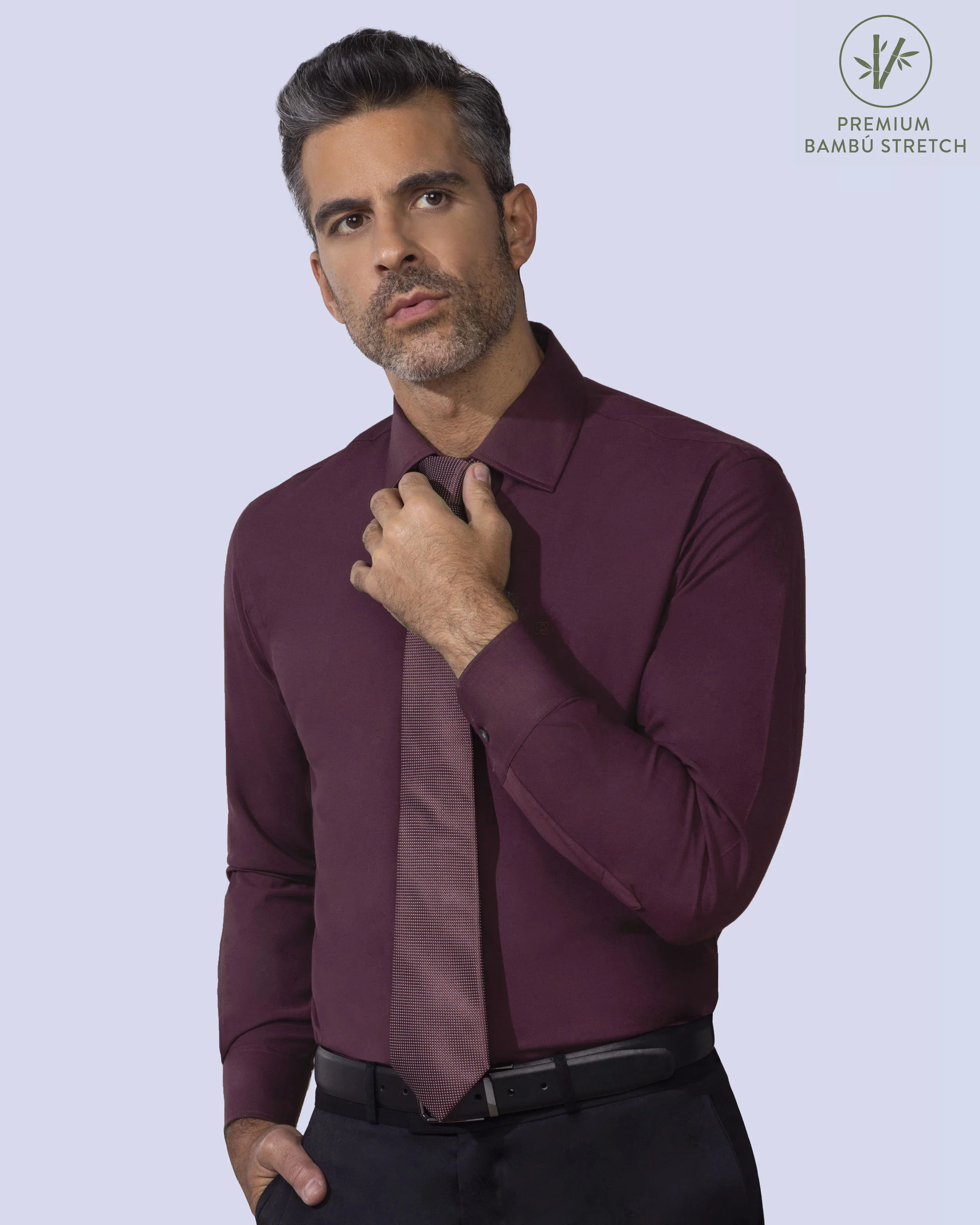 Camisa de vestir slim fit vino total comfort bambú stretch