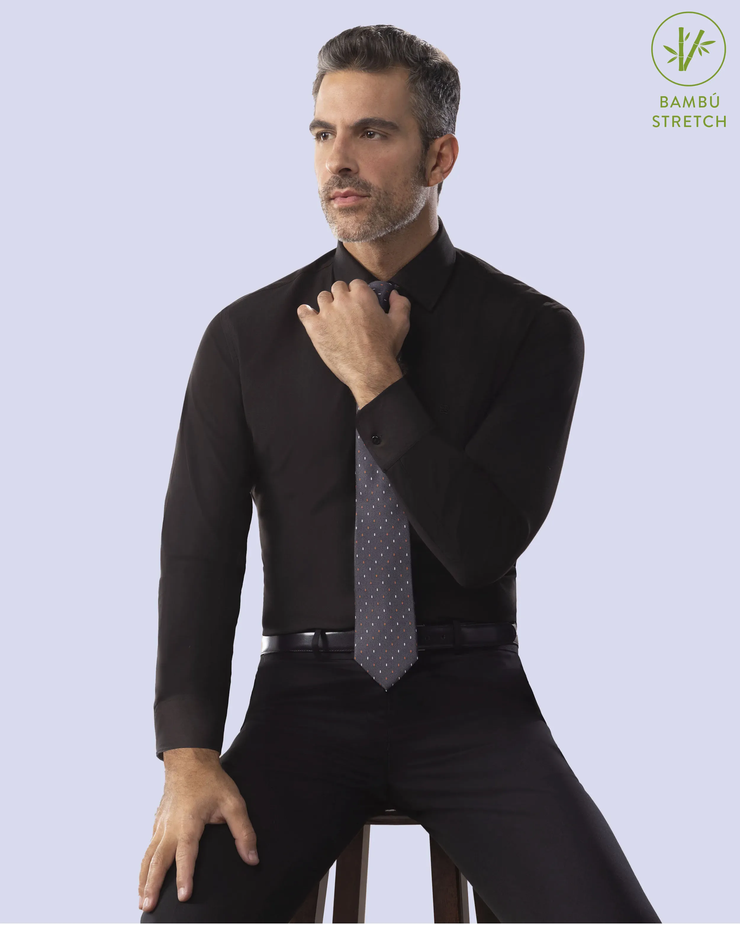 Camisa de vestir slim fit negra total comfort bambú stretch