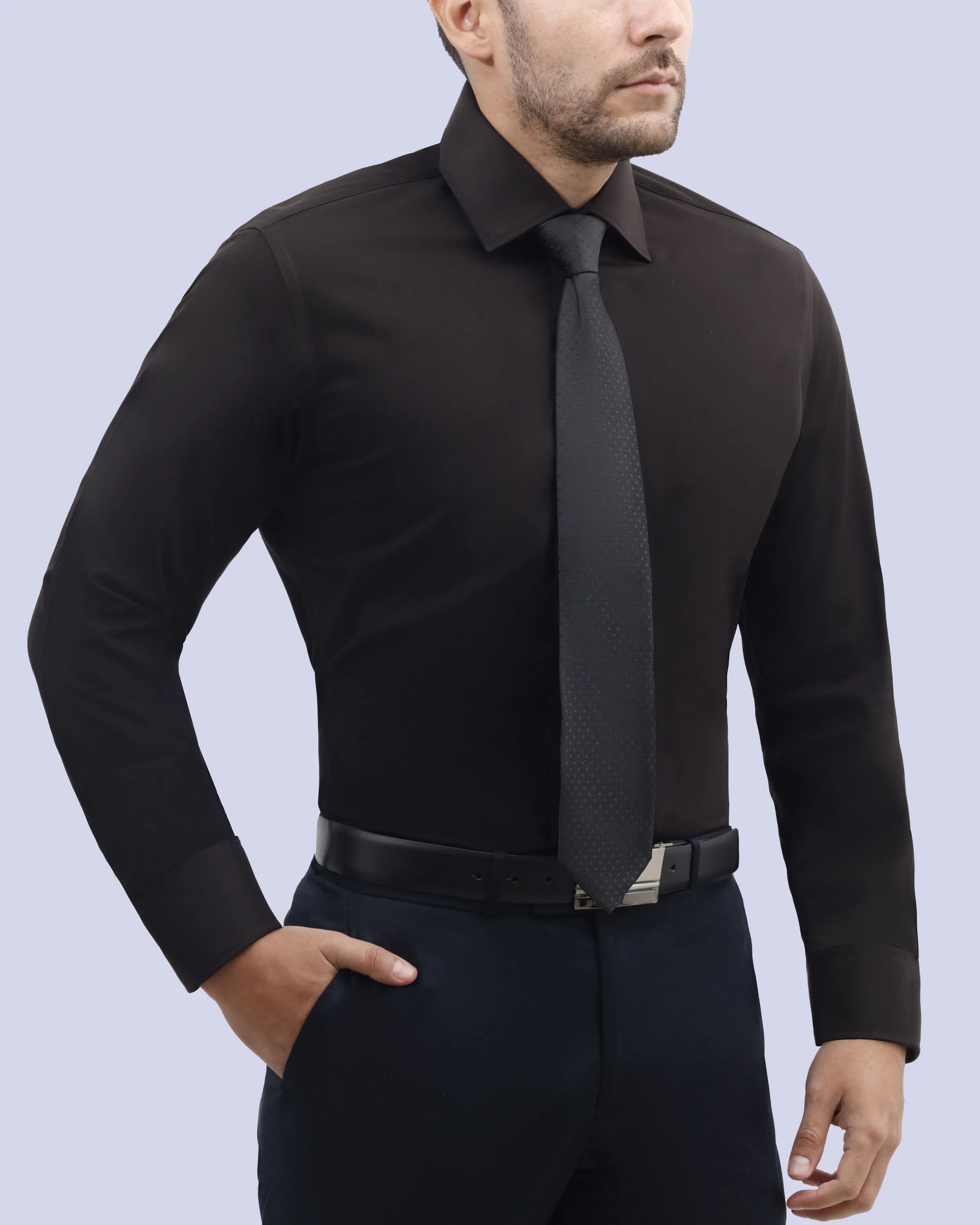 Camisa de vestir slim fit negra total comfort premium bambú stretch