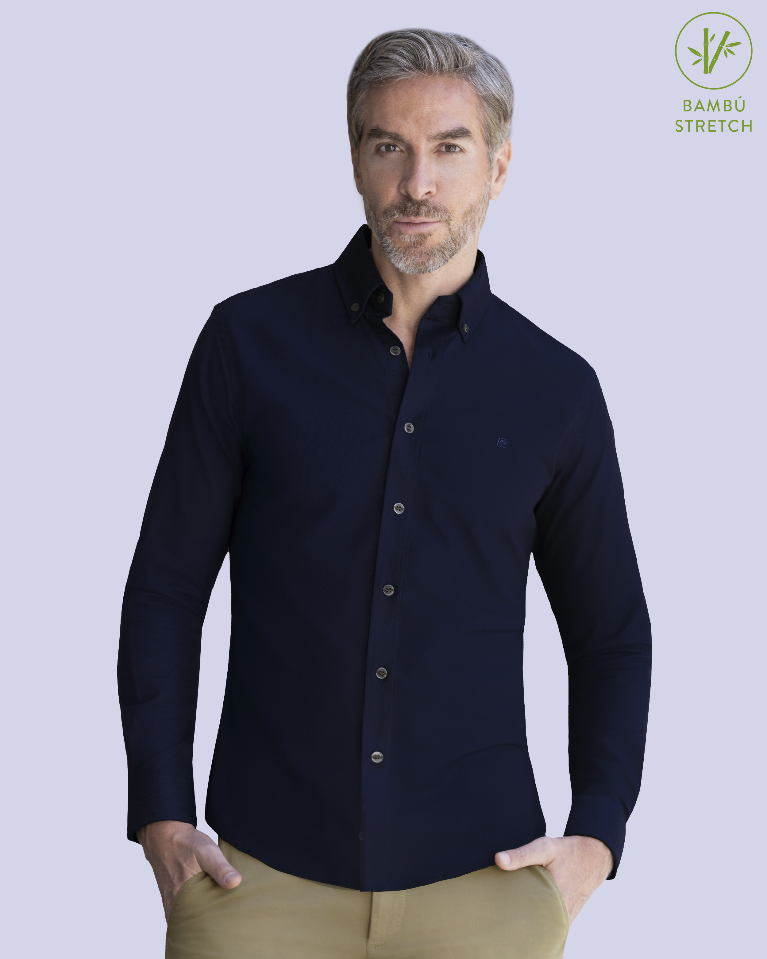 Camisa de vestir slim fit azul total comfort bambú stretch