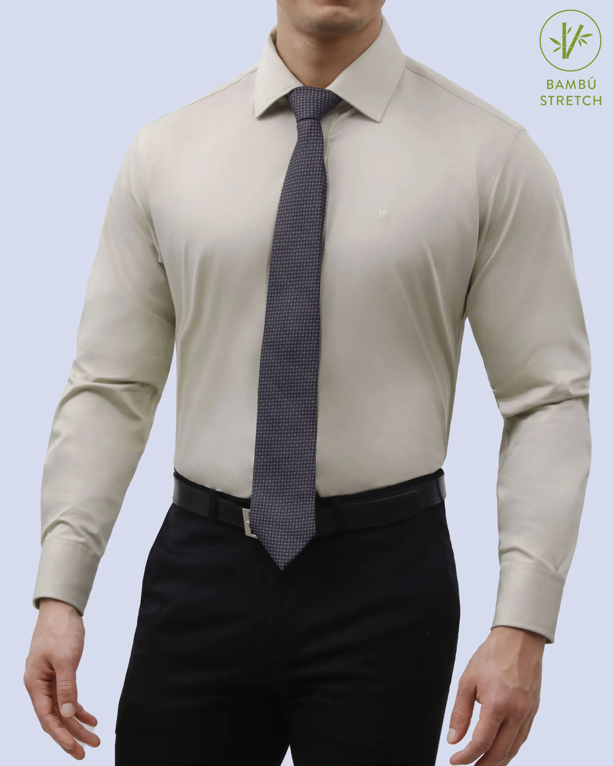Camisa de vestir slim fit beige total comfort bambú stretch