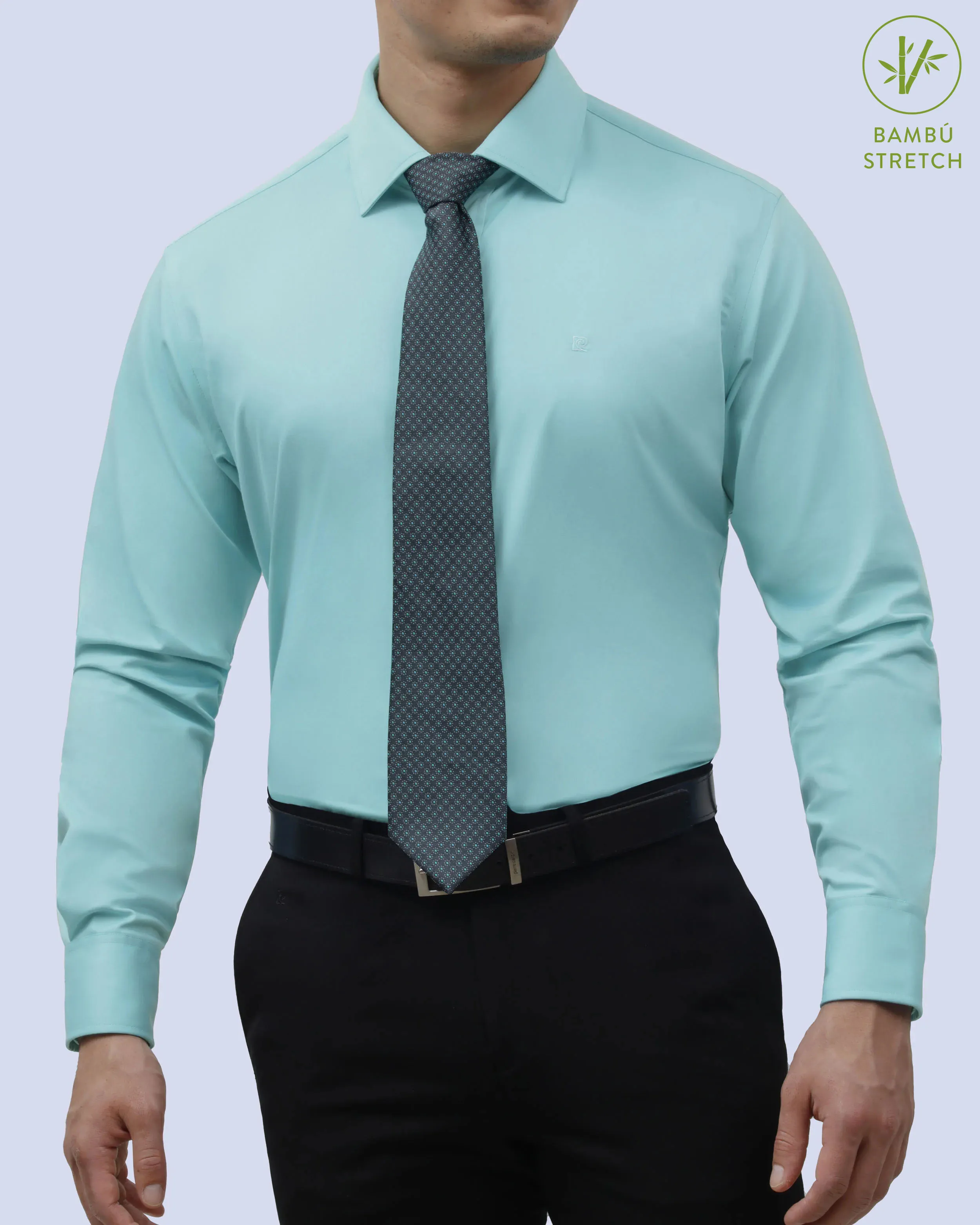 Camisa de vestir slim fit verde total comfort bambú stretch