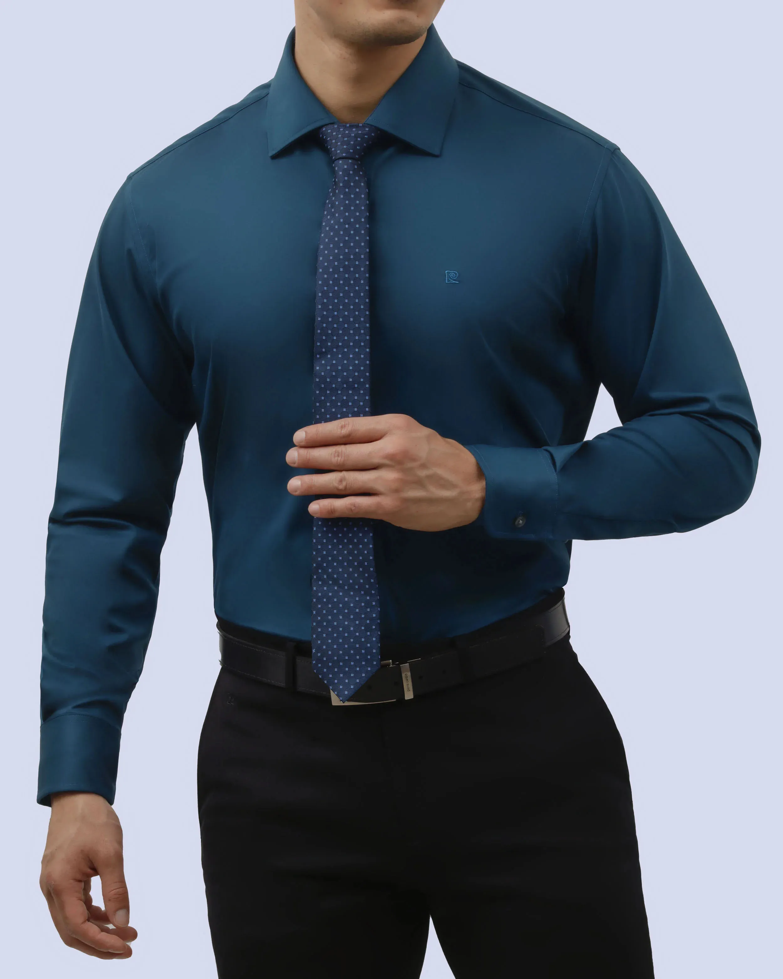 Camisa de vestir slim fit turquesa total comfort bambú stretch