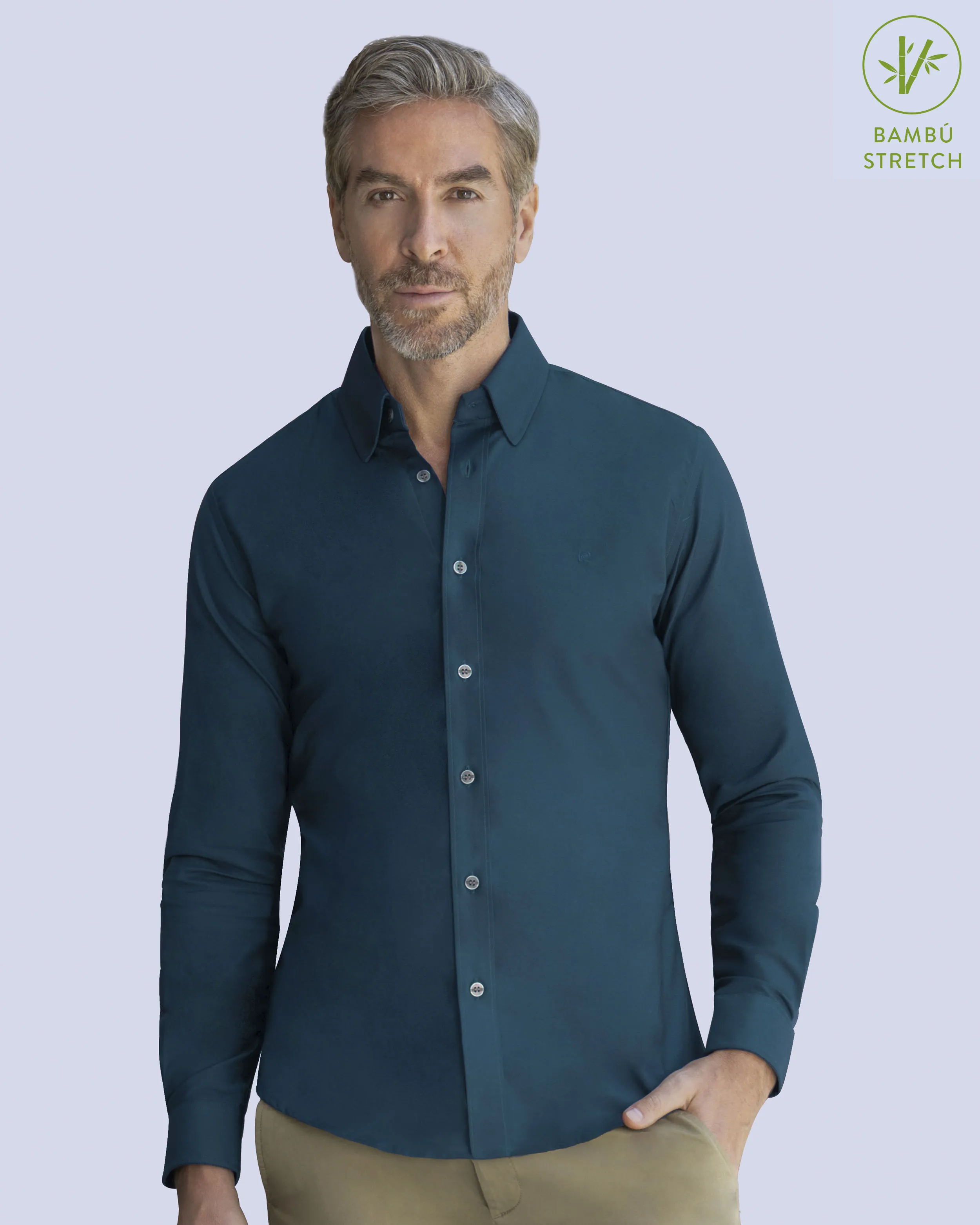 Camisa de vestir slim fit verde total comfort bambú stretch