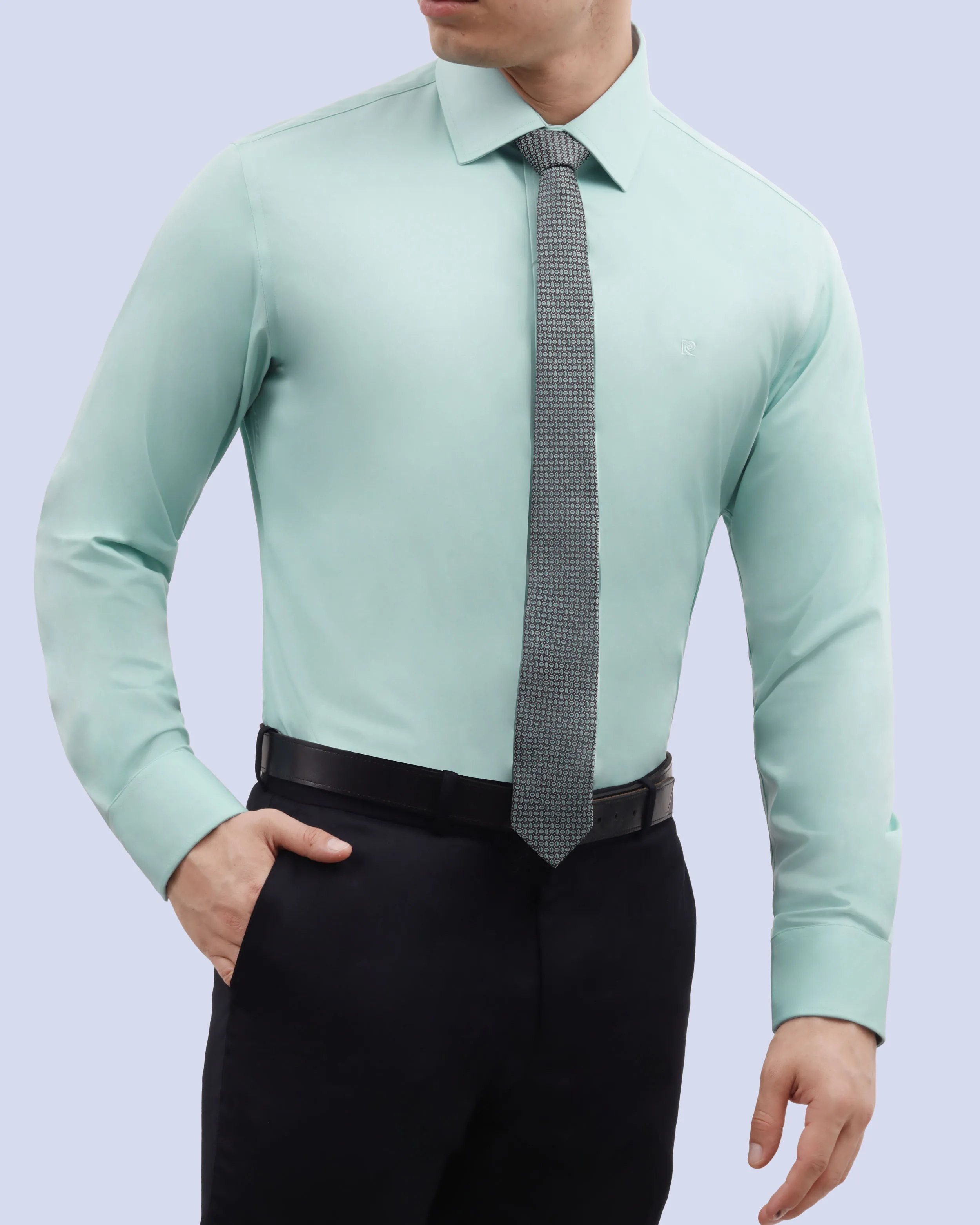 Camisa de vestir slim fit verde total comfort bambú stretch