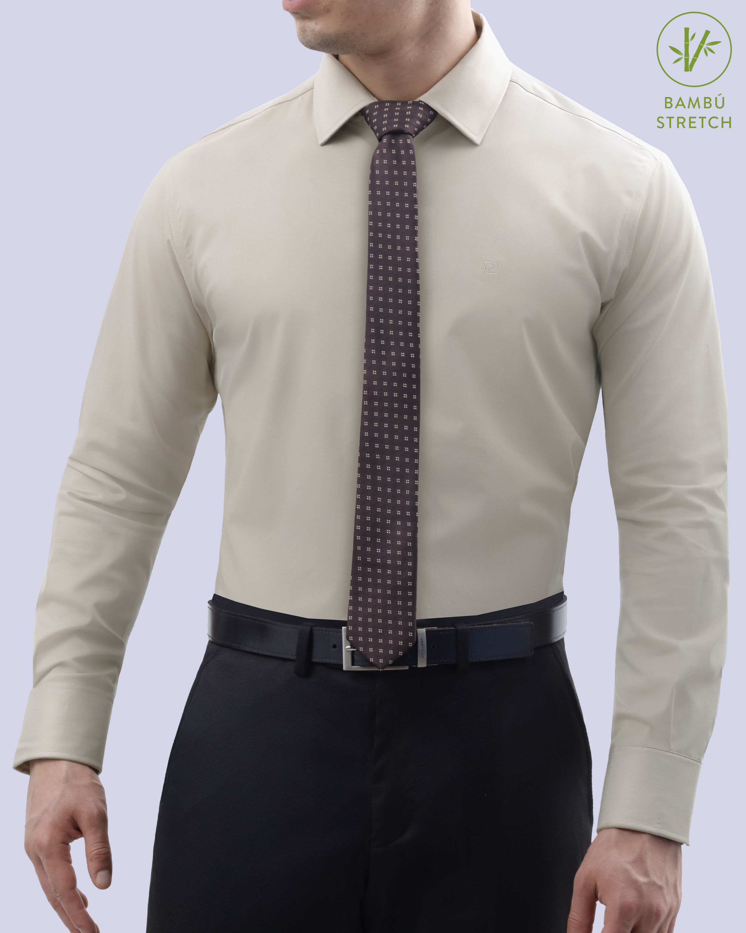 Camisa de vestir slim fit beige total comfort bambú stretch