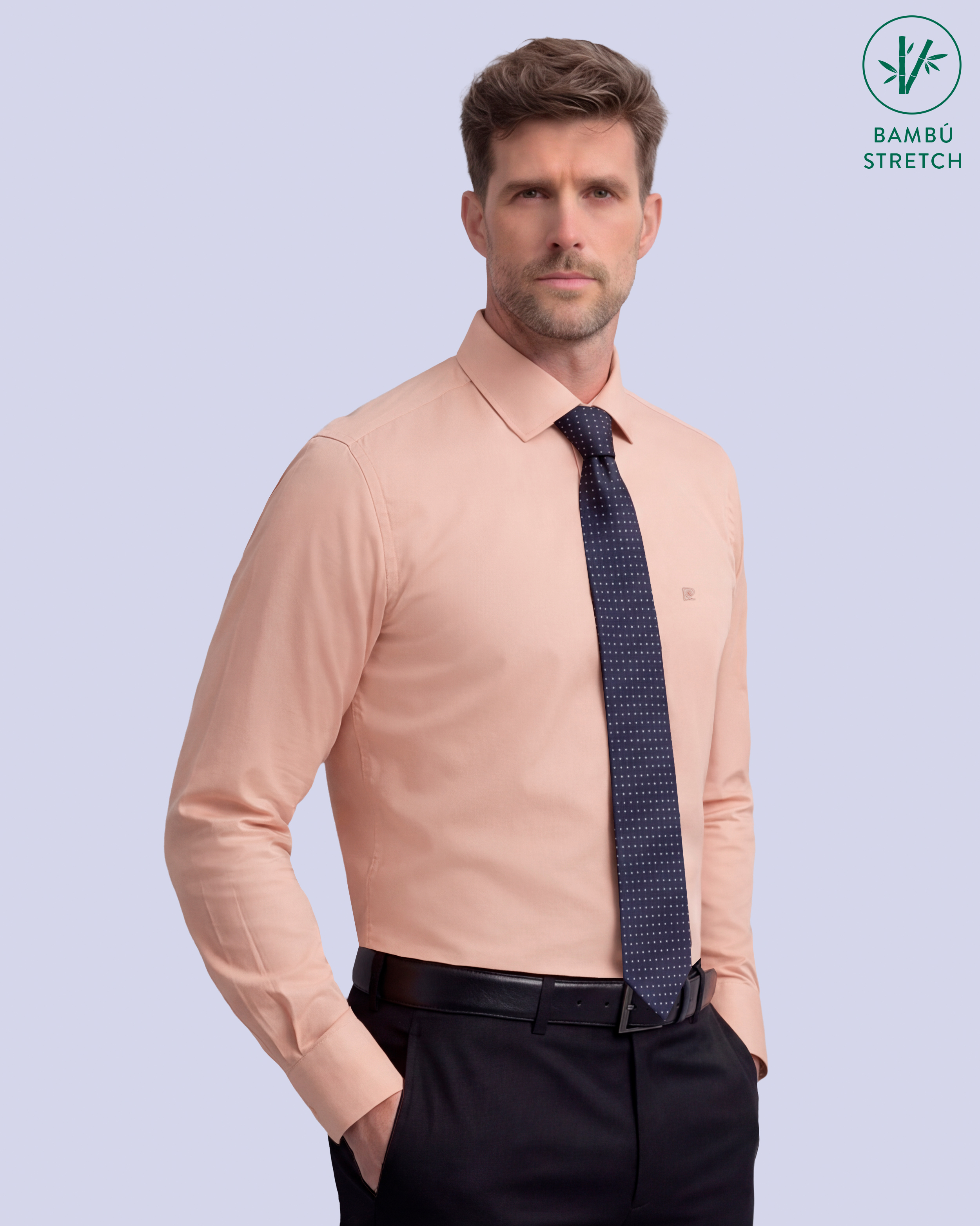 Camisa de vestir slim fit salmón total comfort premium bambú stretch