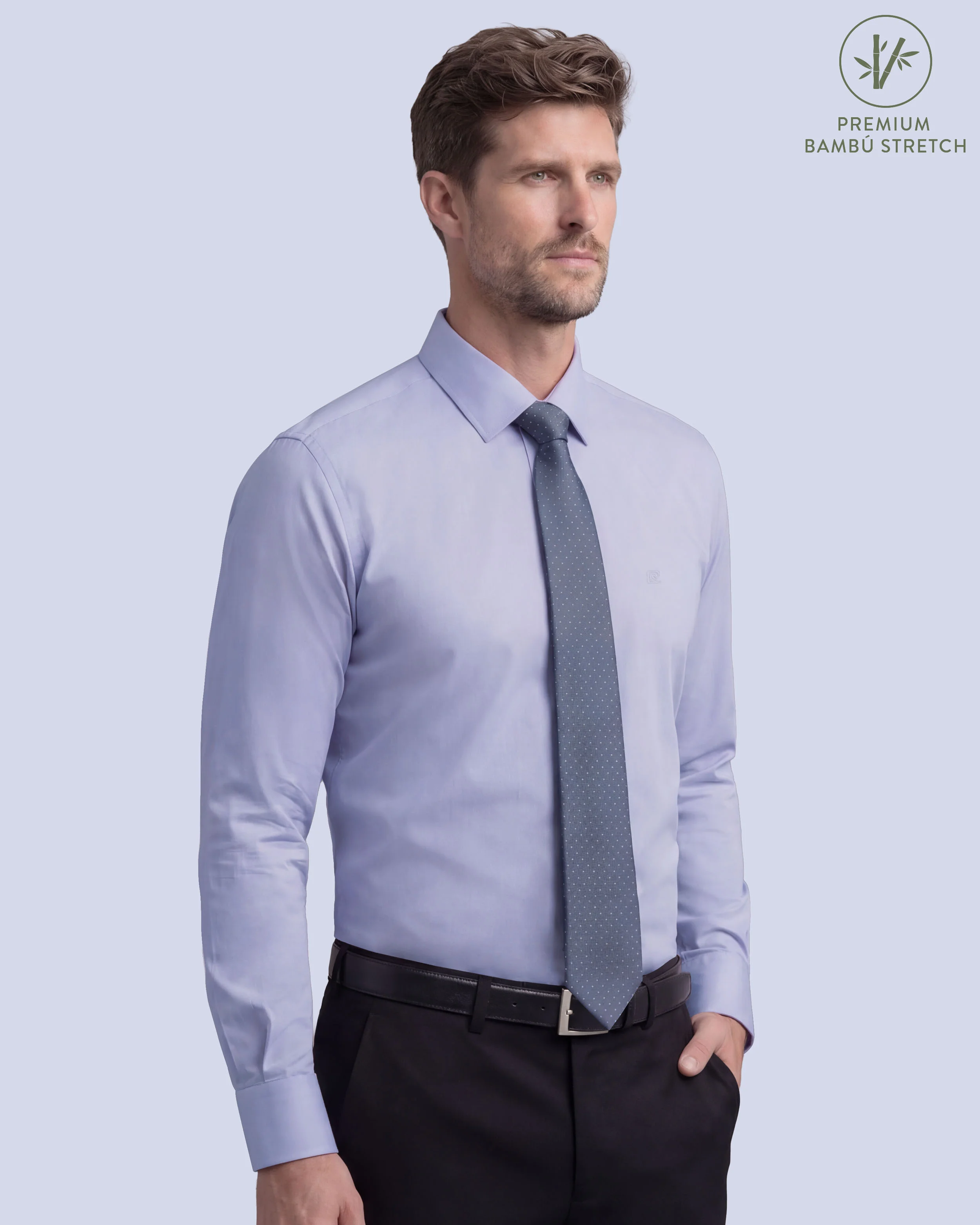 Camisa de vestir slim fit lila total comfort premium bambú stretch