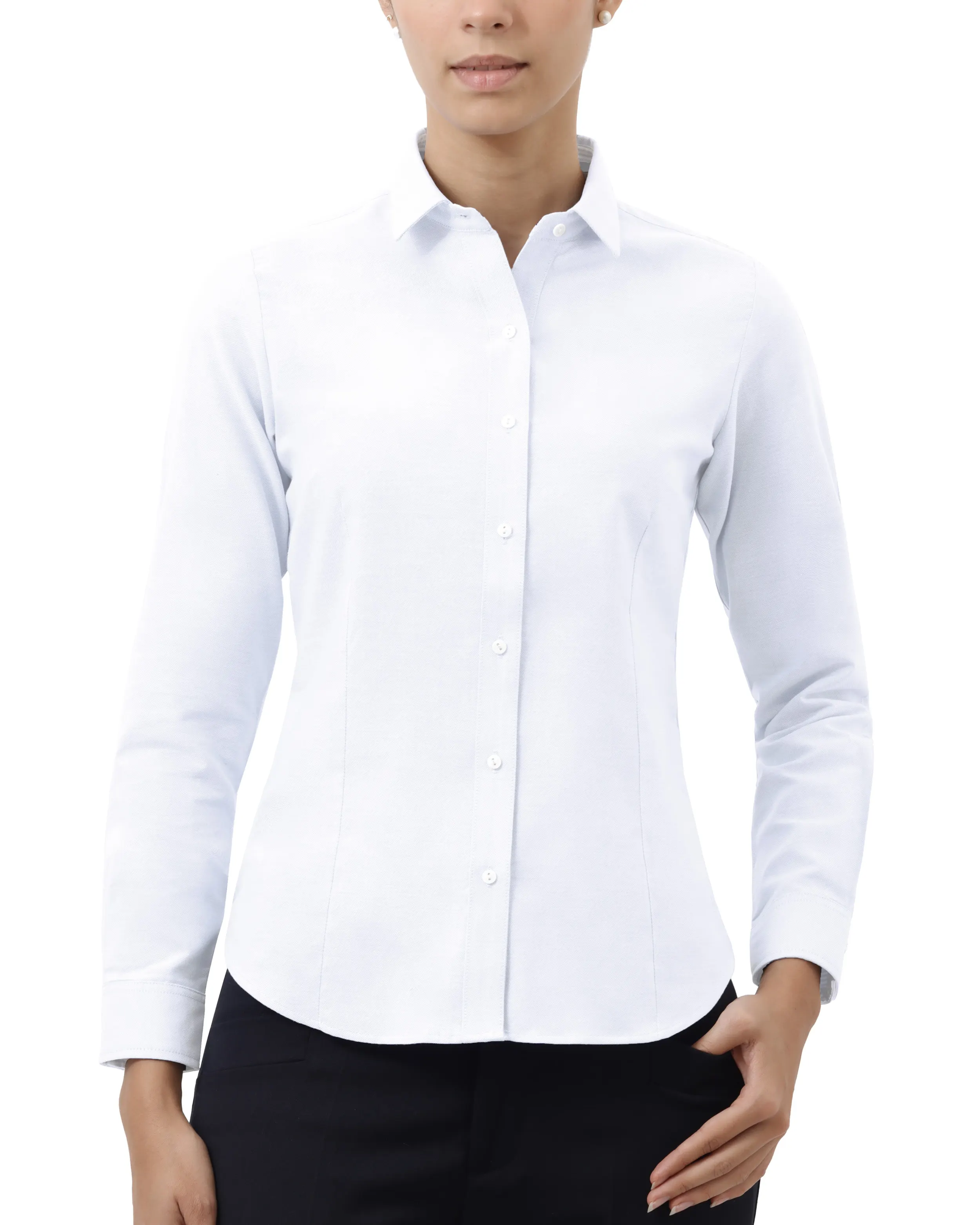 Blusa de vestir slim fit manga larga oxford blanca