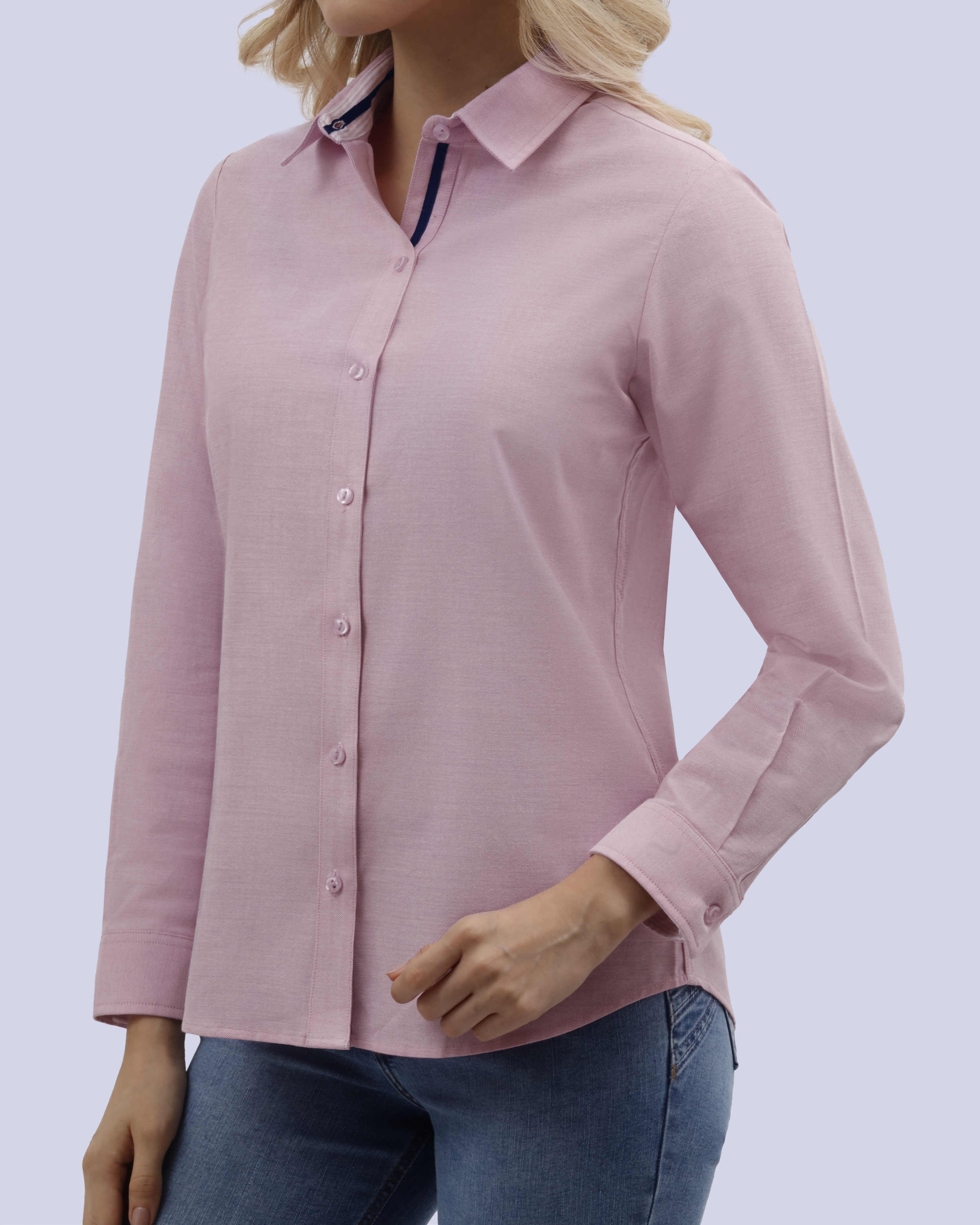 Blusa de vestir slim fit manga larga oxford rosada
