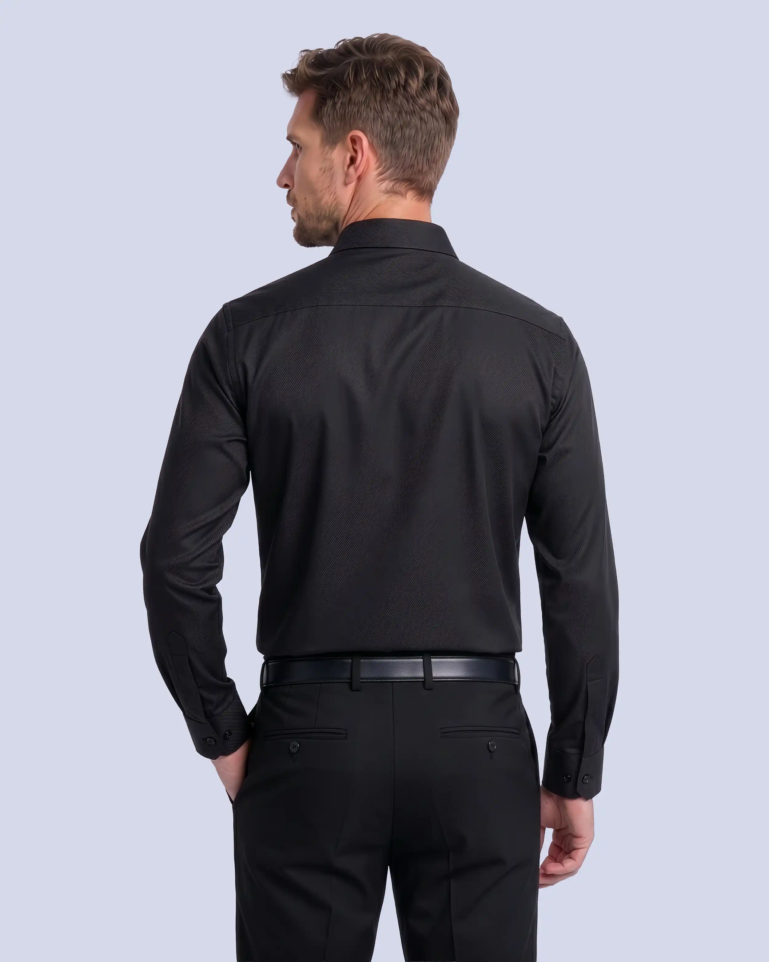 Camisa de vestir lisa slim fit piqué negra