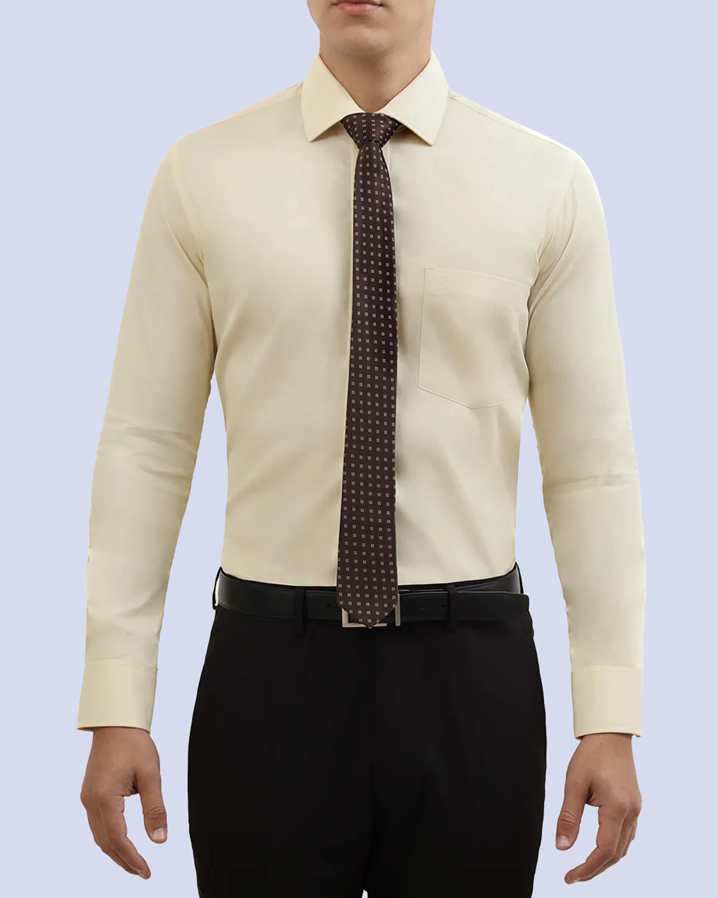 Camisa de vestir piqué beige manga larga