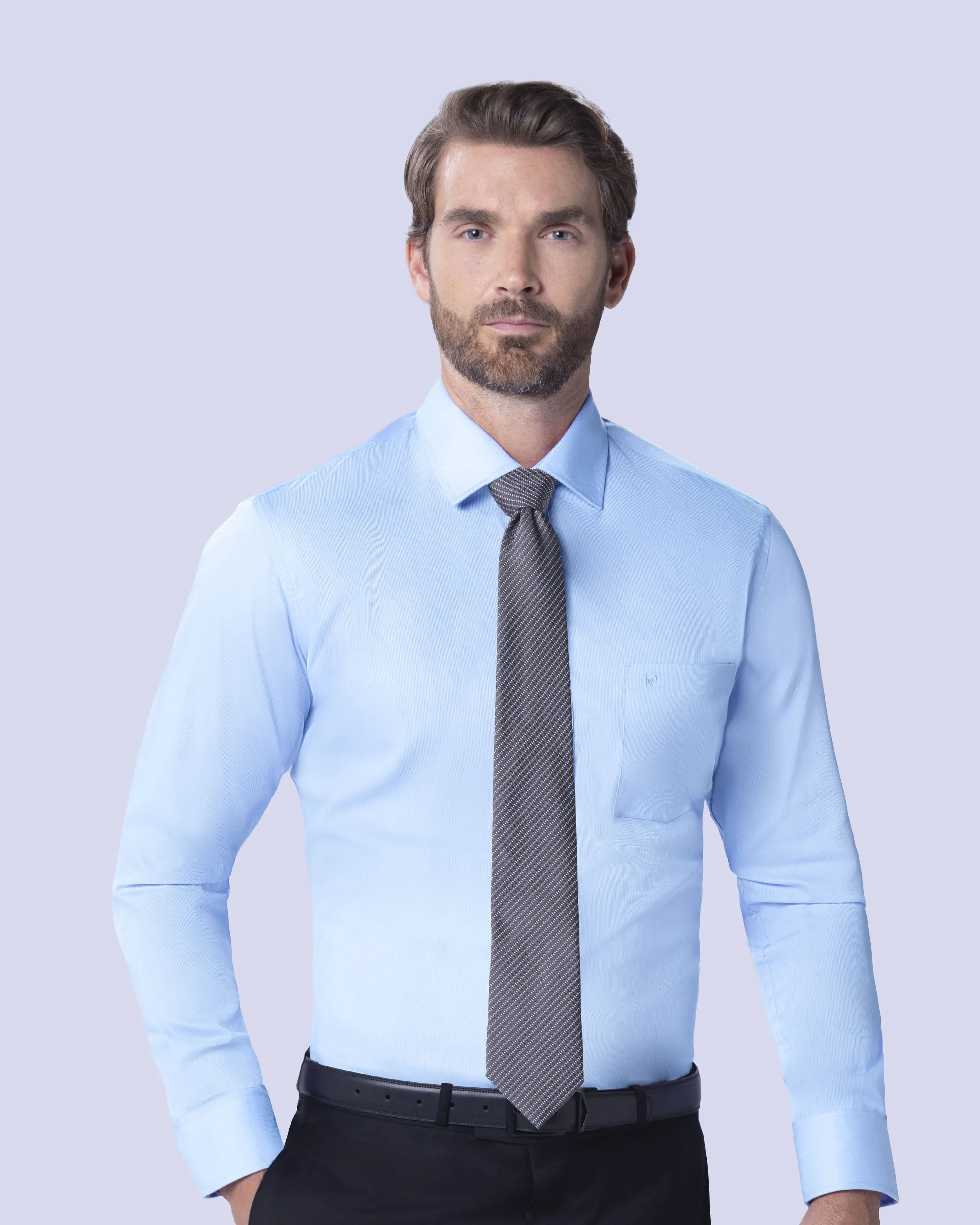 Camisa de vestir lisa slim fit piqué celeste