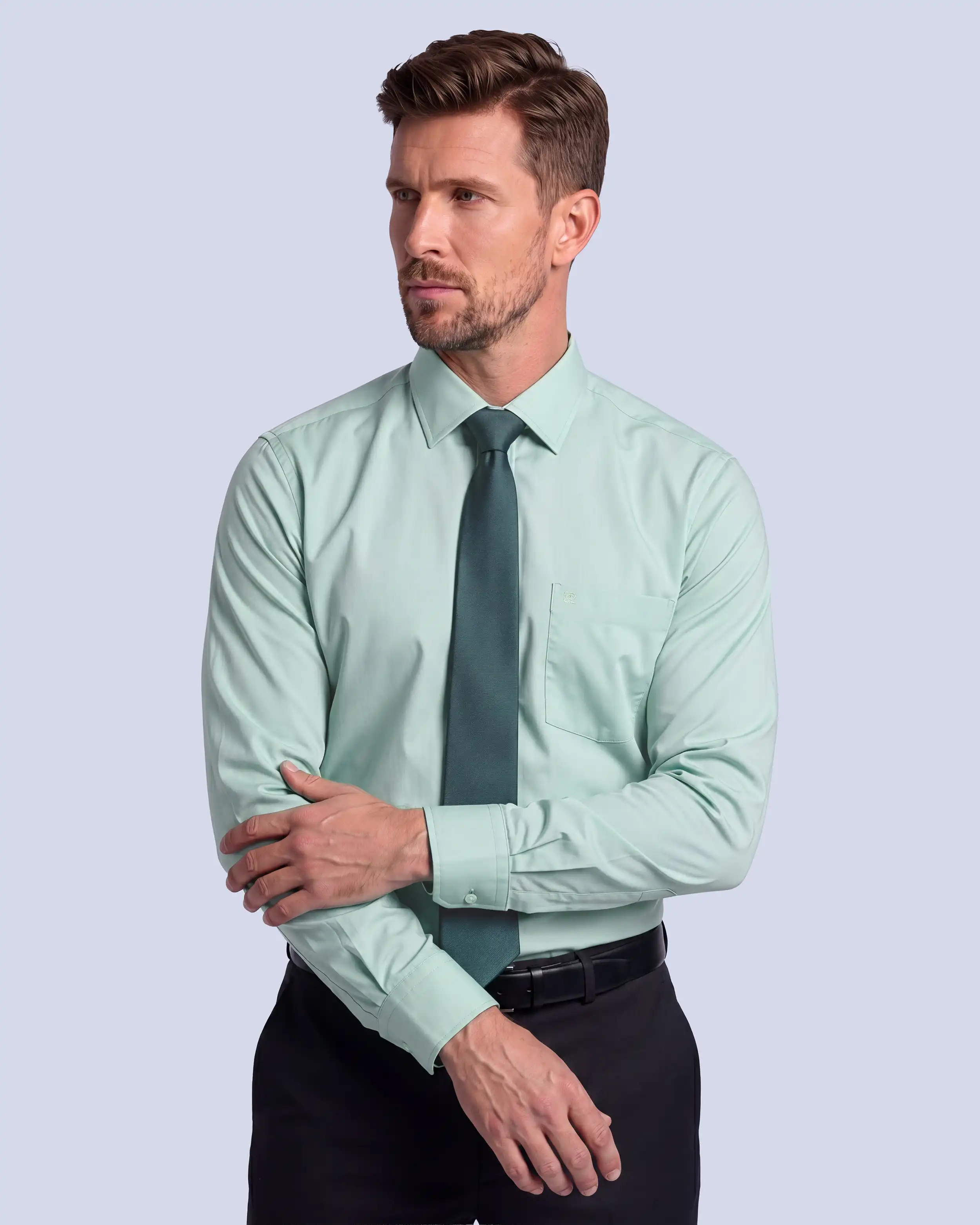 Camisa de vestir lisa slim fit piqué verde